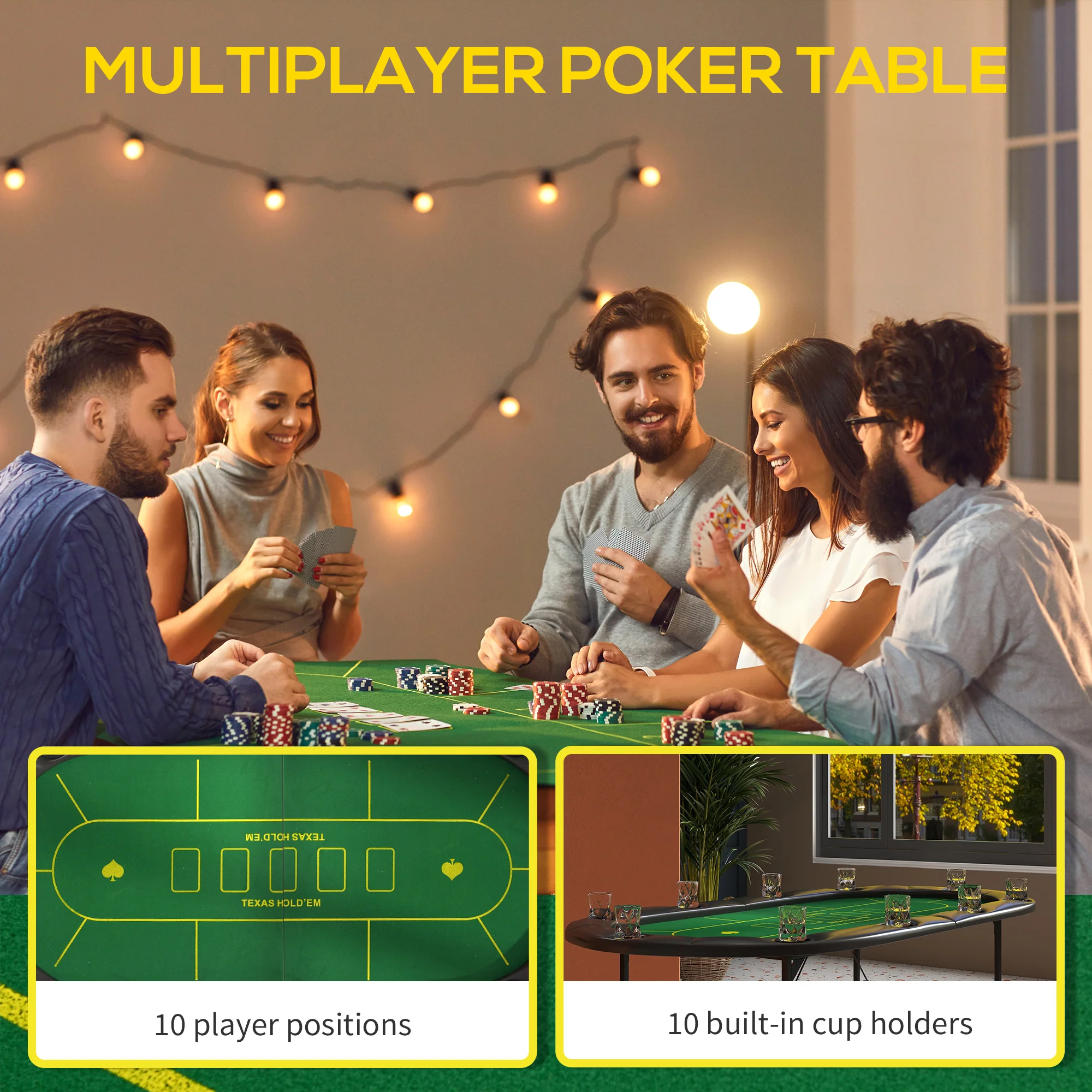 SPORTNOW Foldable Poker Mat, 10-Player Table Top With Cup Holders, Carry Bag - Image 4