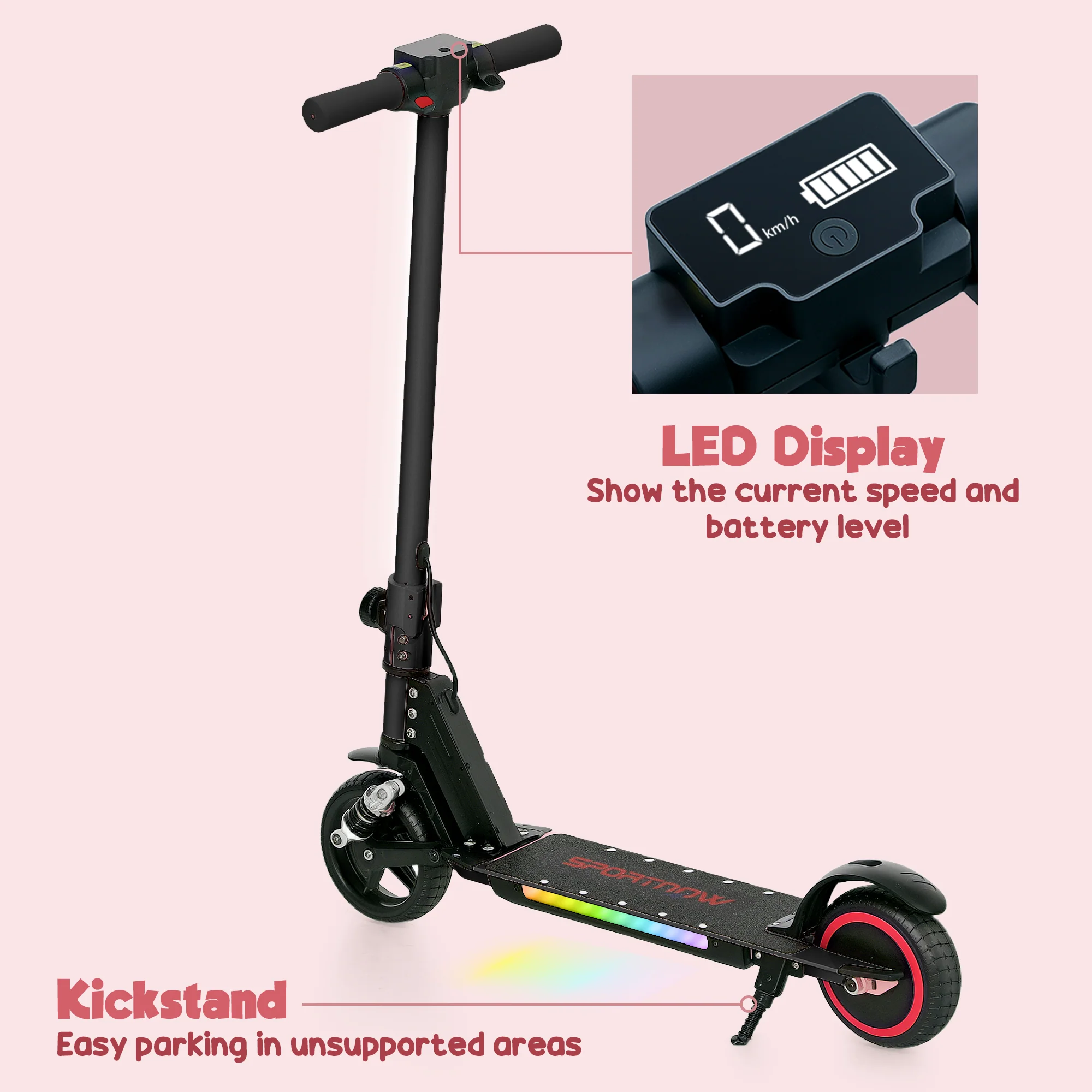 SPORTNOW Folding Electric Scooter W/ LED Lights And Display - Image 9