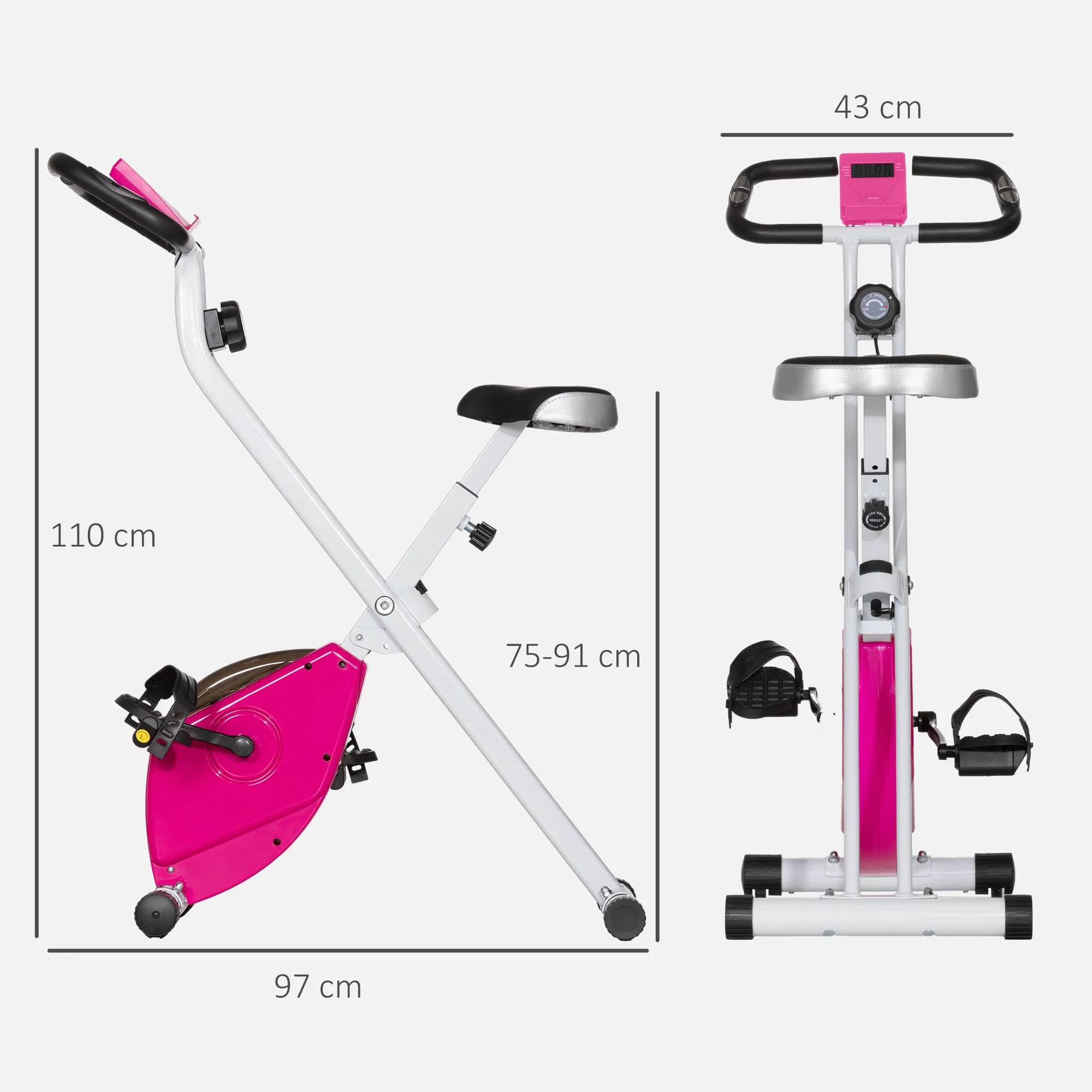 SPORTNOW Folding Exercise Bike With Heart-Rate Sensor For Home Use, Pink/White - Image 5