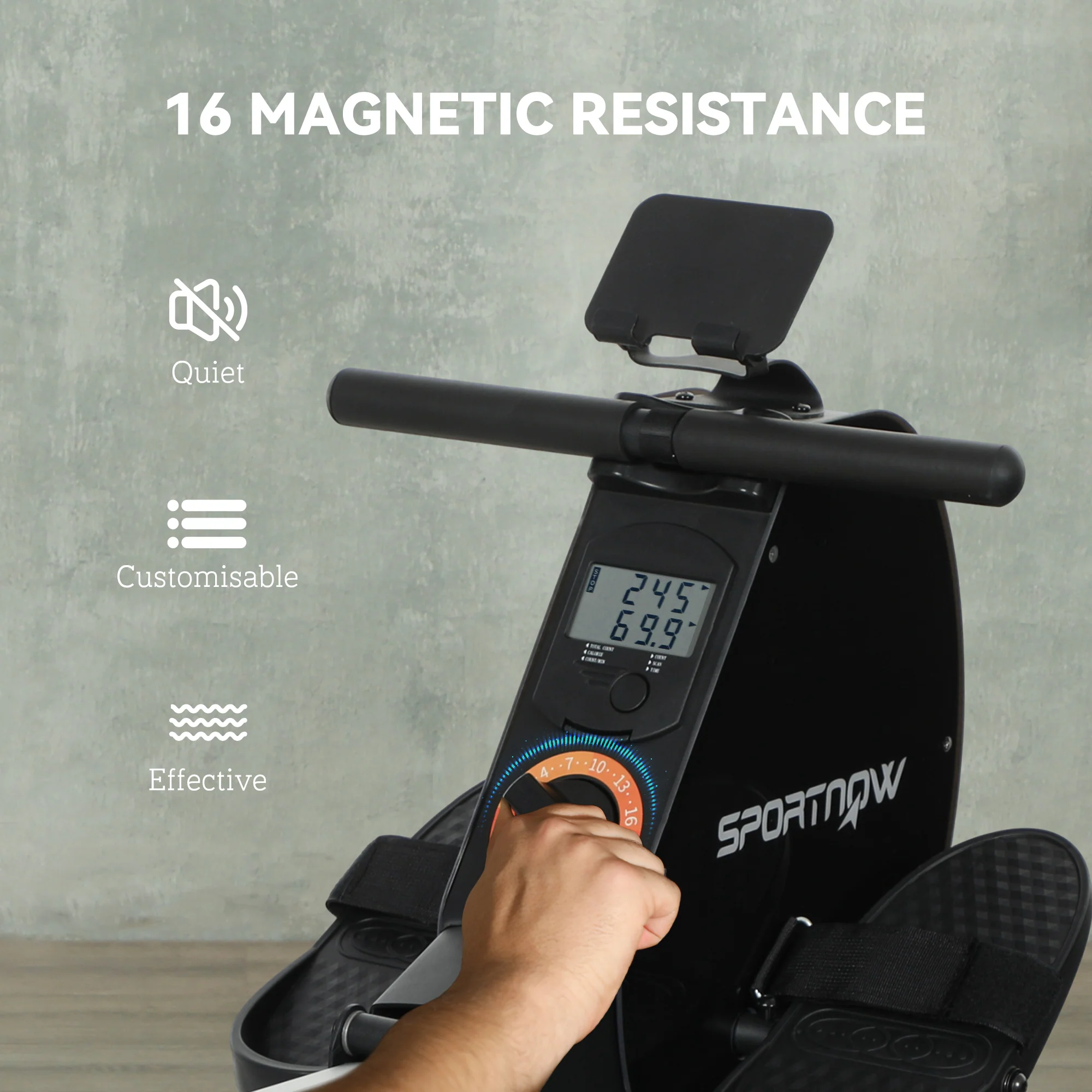SPORTNOW Folding Magnetic Rowing Machine with Dual Aluminium Slide Rail - Image 3