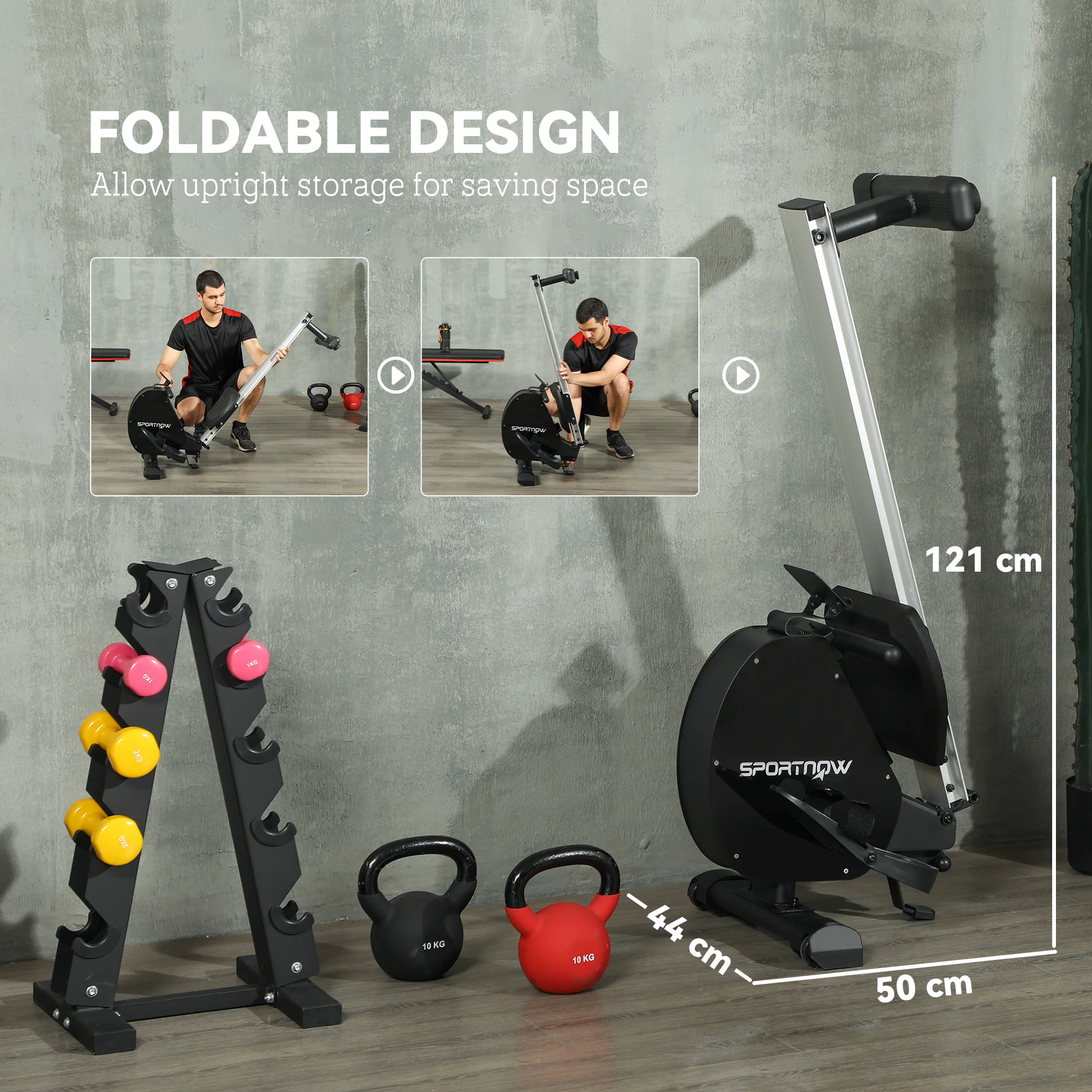 SPORTNOW Folding Magnetic Rowing Machine with Dual Aluminium Slide Rail - Image 4