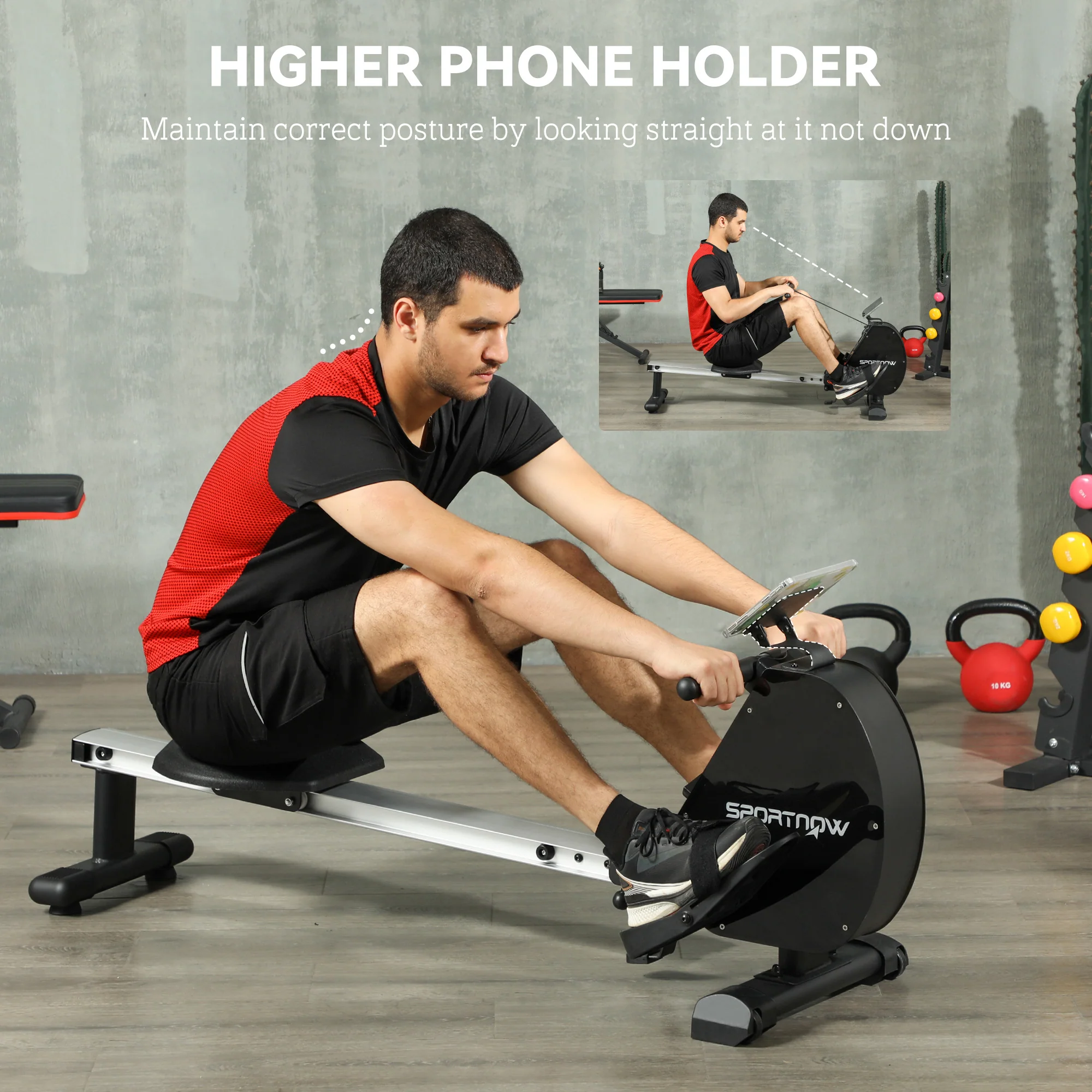 SPORTNOW Folding Magnetic Rowing Machine with Dual Aluminium Slide Rail - Image 7