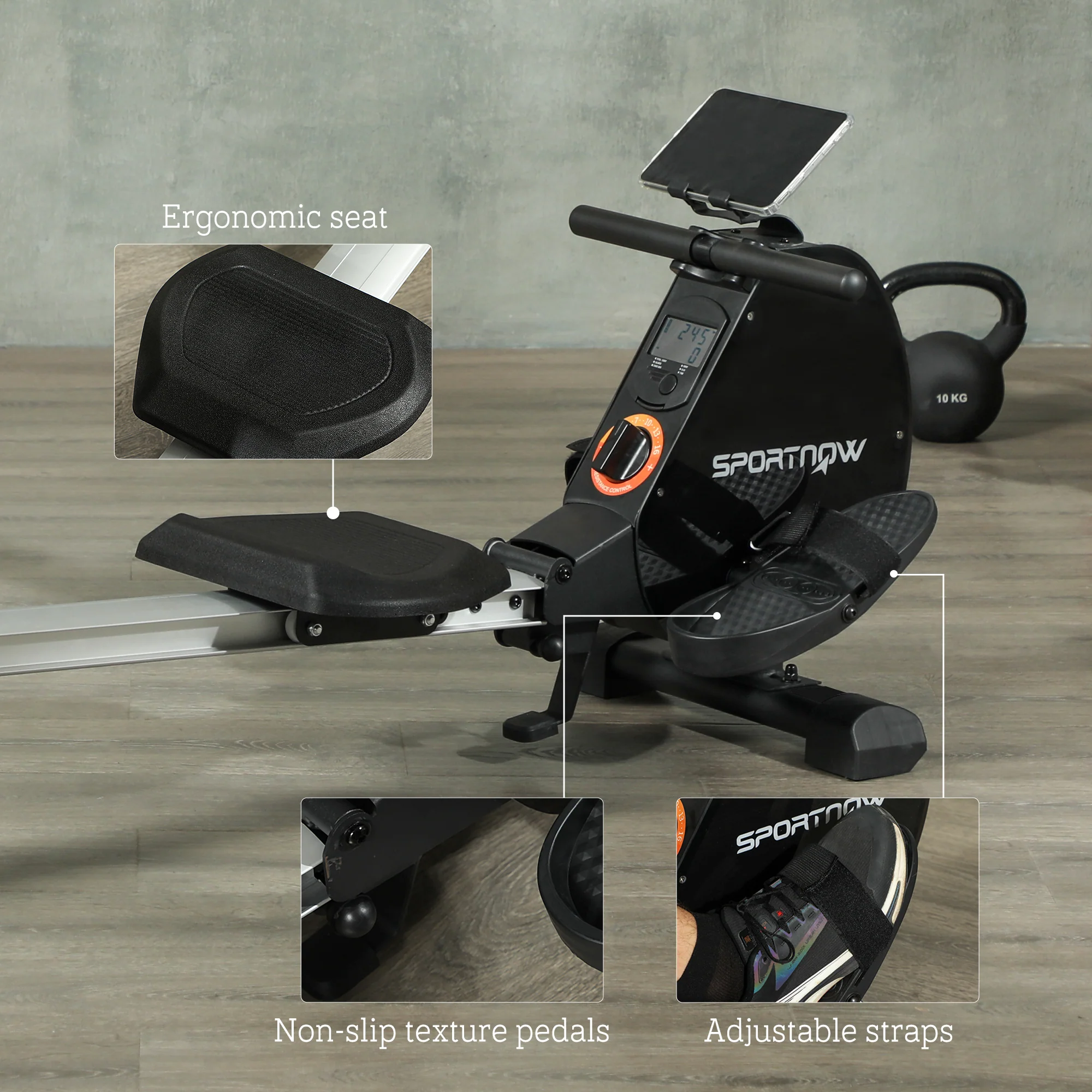 SPORTNOW Folding Magnetic Rowing Machine with Dual Aluminium Slide Rail - Image 9