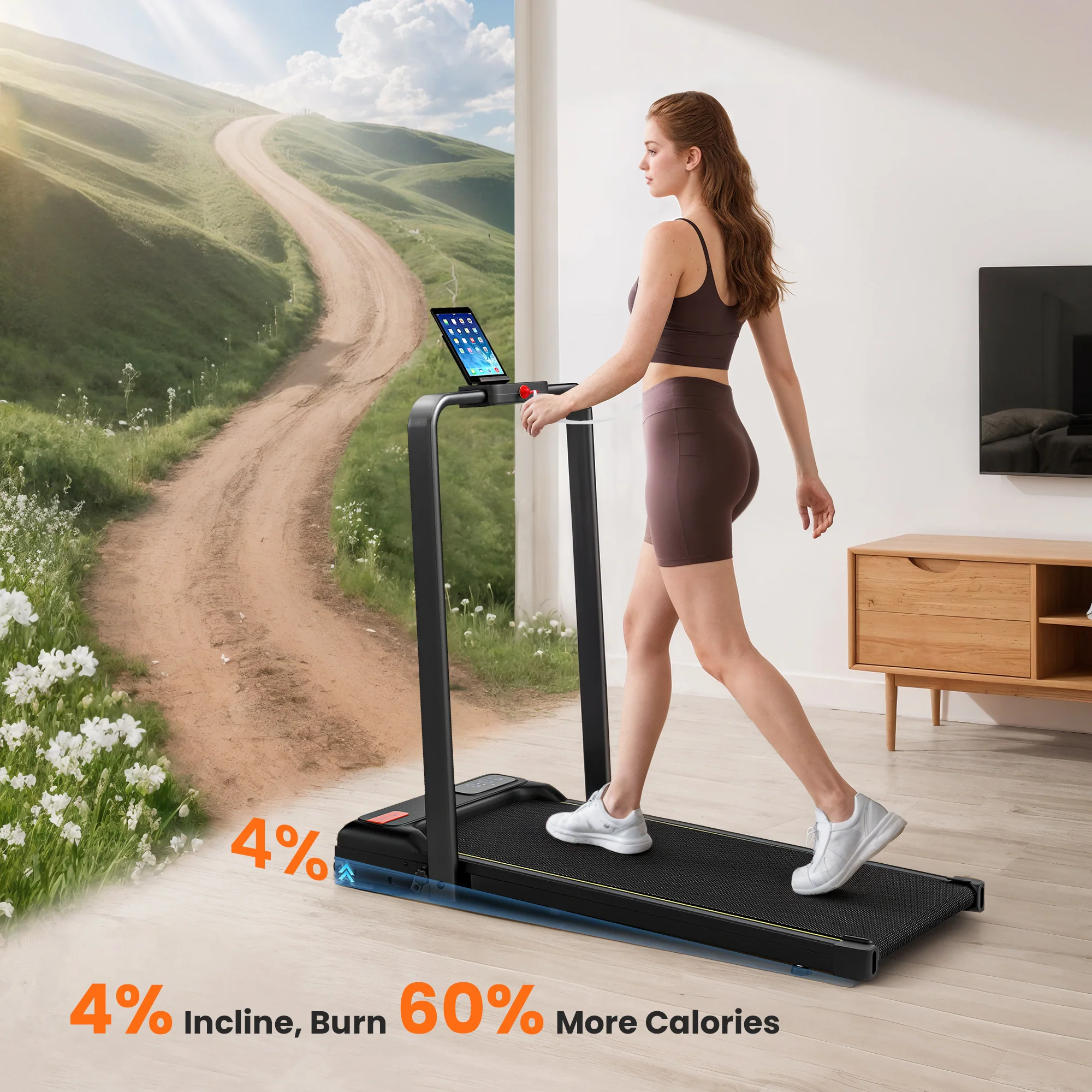 SPORTNOW Folding Treadmill Under Desk Walking Pad With Incline - Image 3