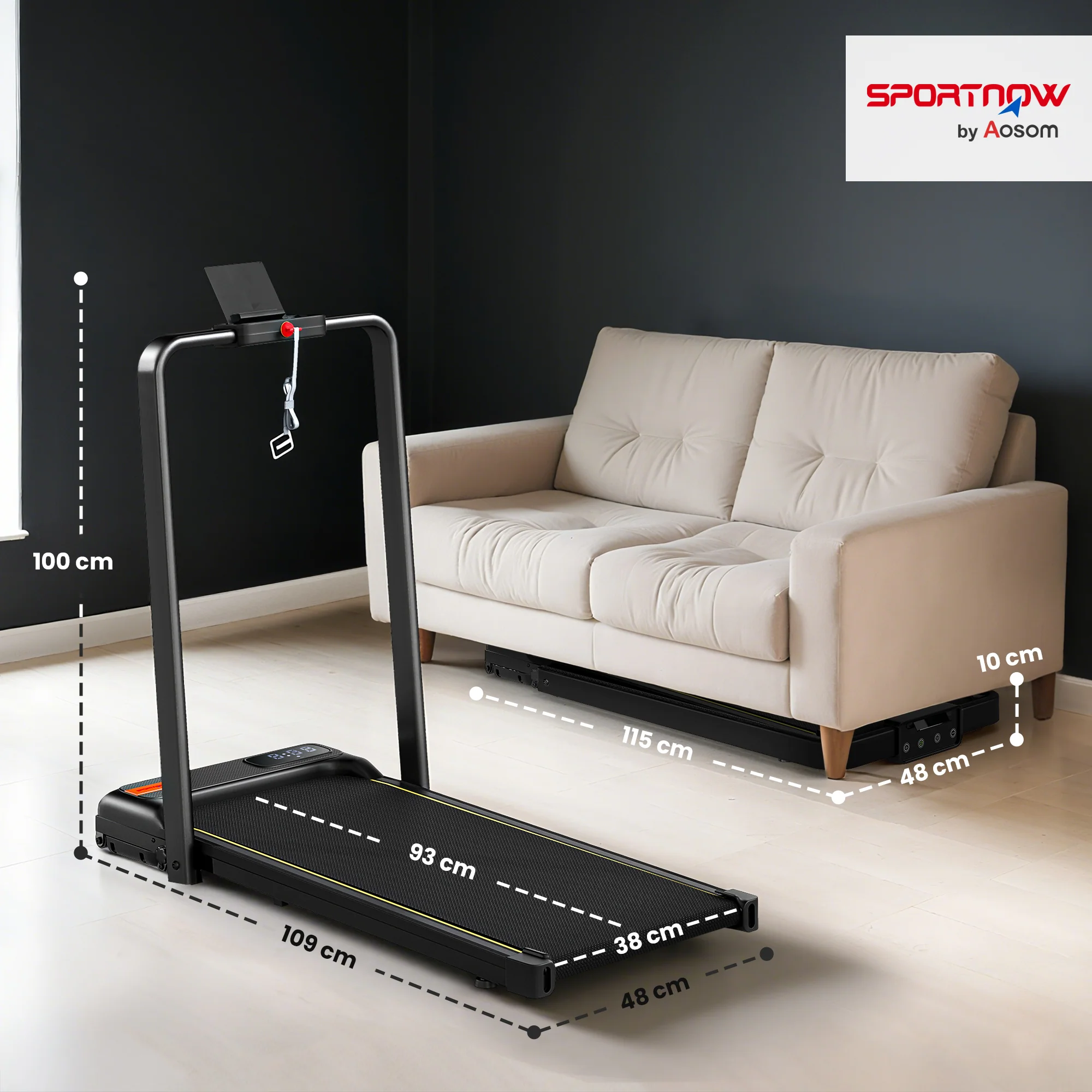 SPORTNOW Folding Treadmill Under Desk Walking Pad With Incline - Image 5