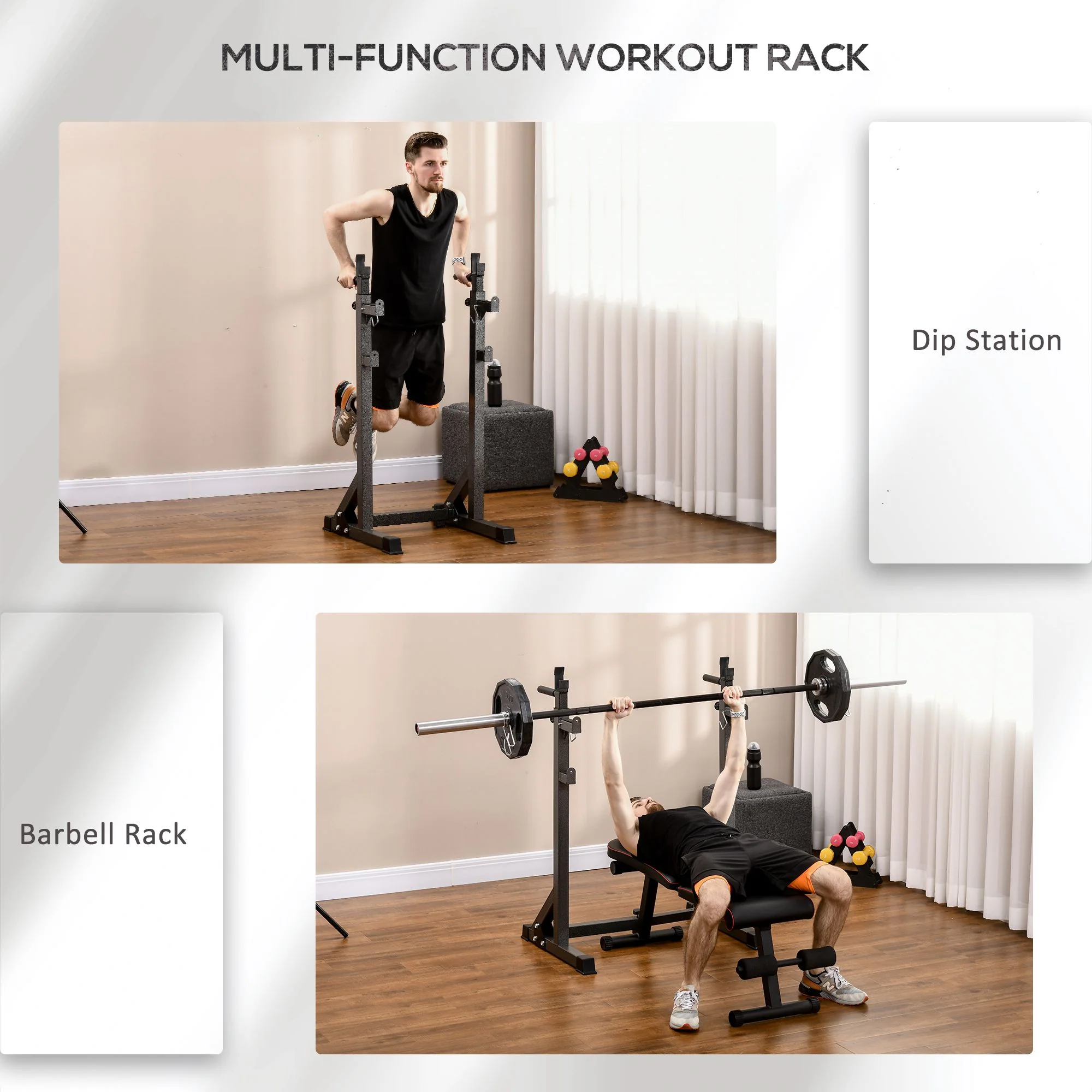 SPORTNOW Heavy Duty Squat Rack, Adjustable Weight Barbell Stand, for Home, Gym - Image 3