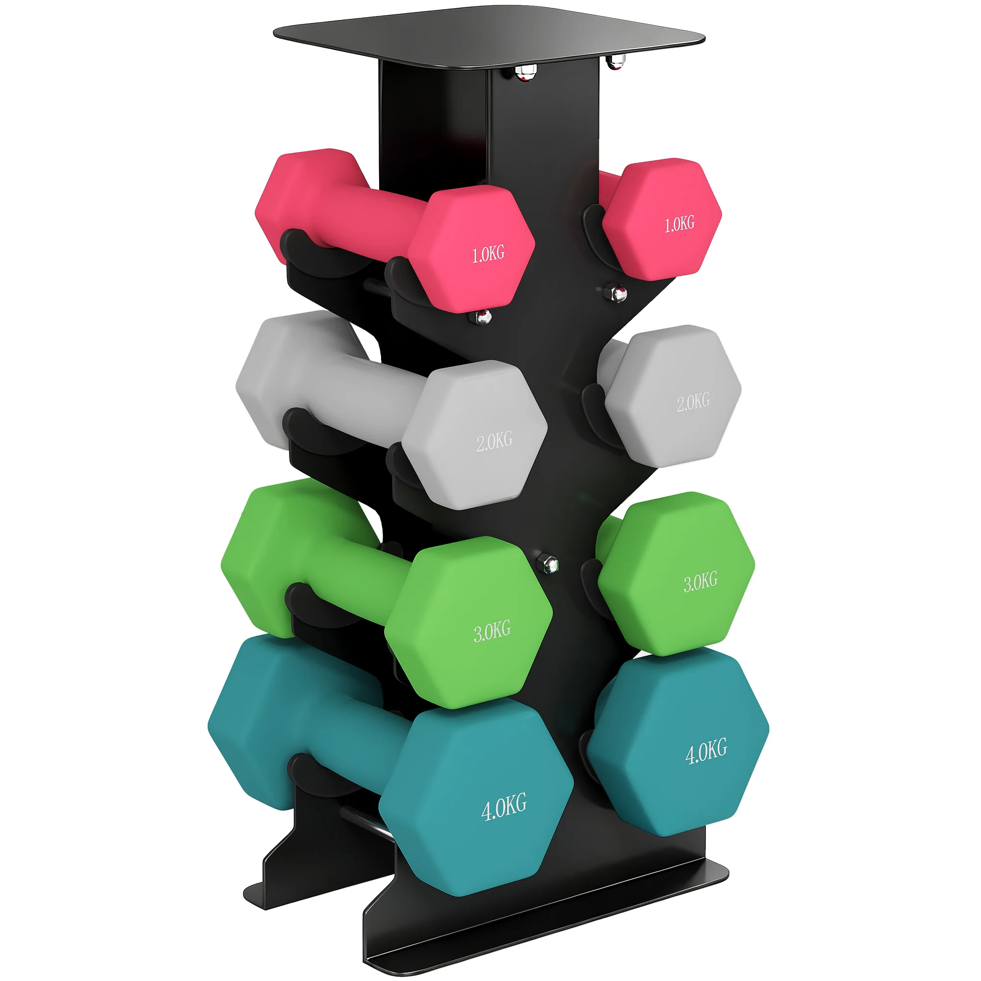SPORTNOW Hex Dumbbells Set With Dumbbell Rack, 1kg, 2kg, 3kg, 4kg Set