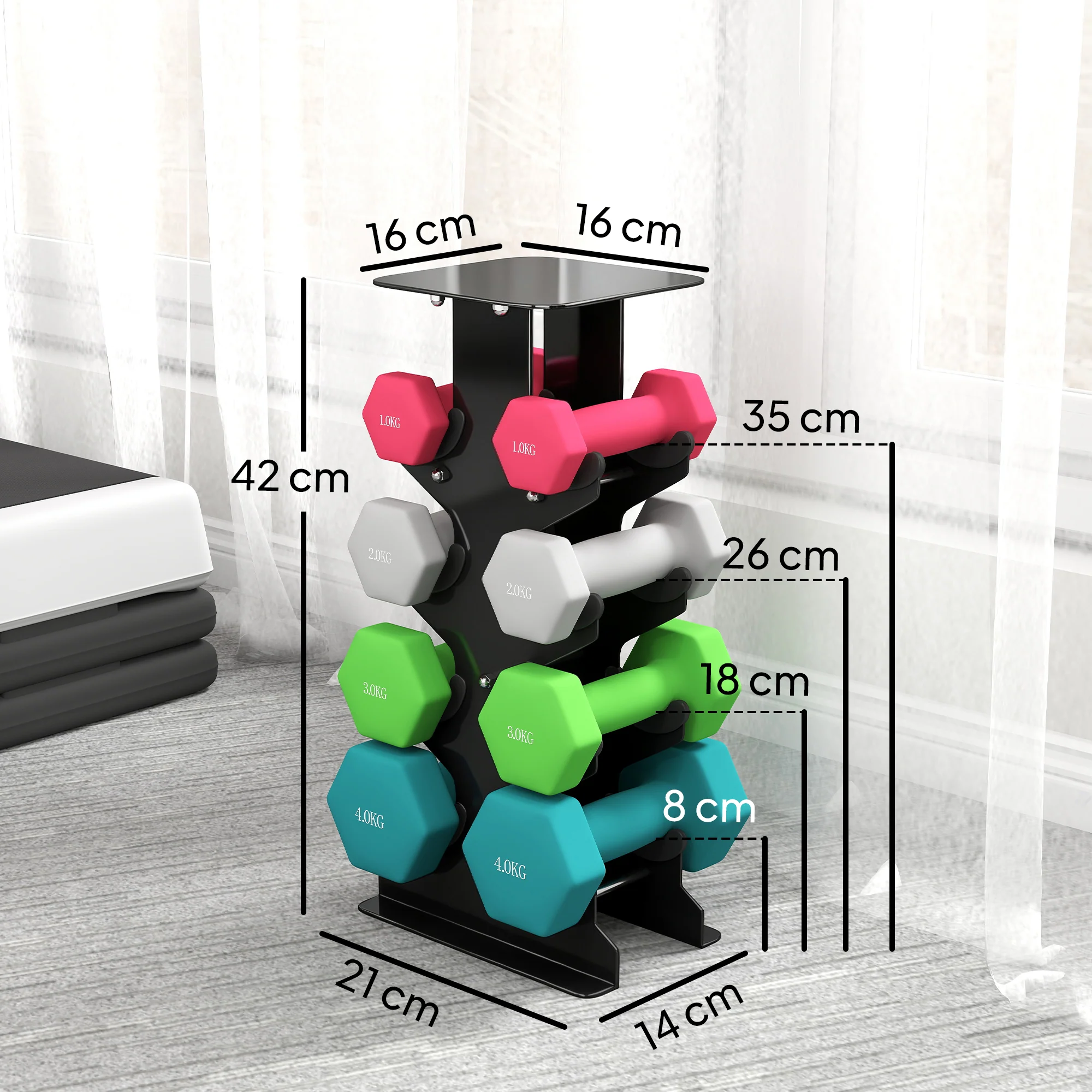 SPORTNOW Hex Dumbbells Set With Dumbbell Rack, 1kg, 2kg, 3kg, 4kg Set - Image 3