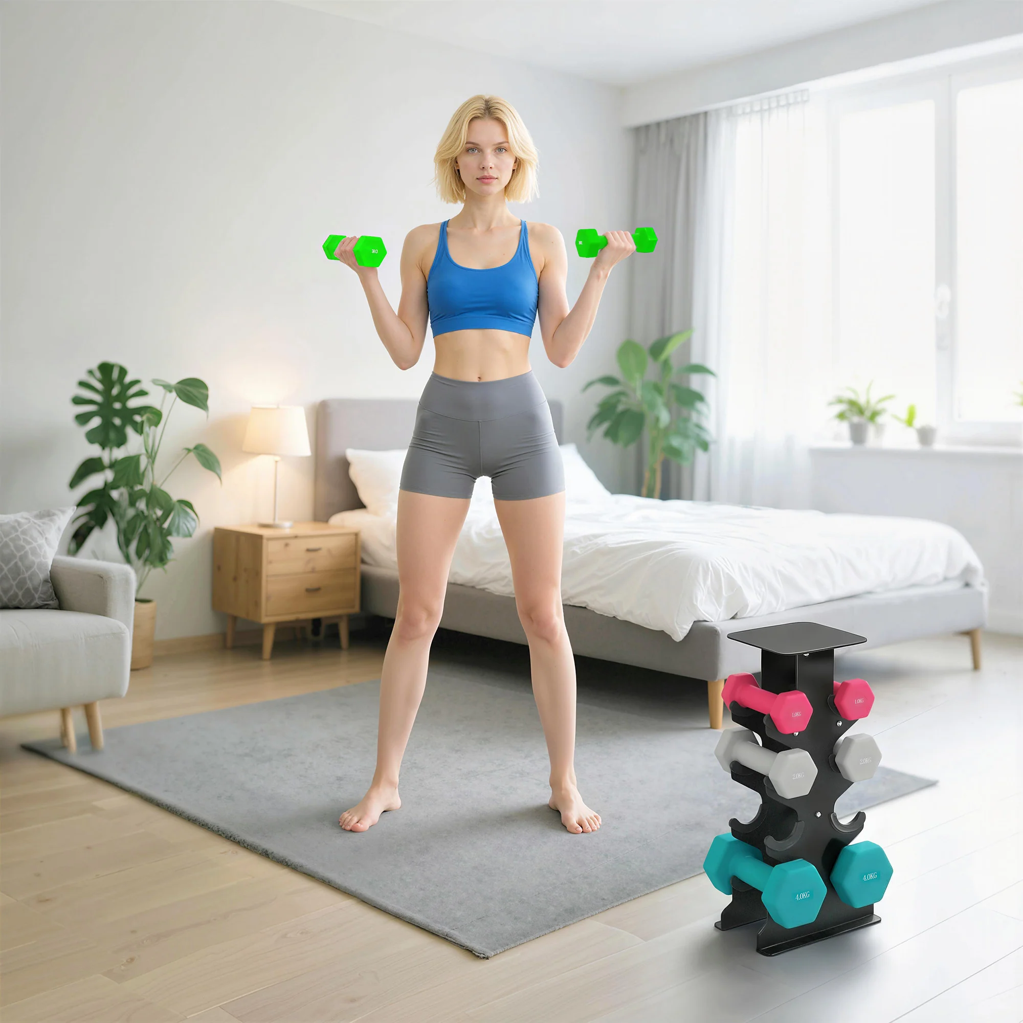 SPORTNOW Hex Dumbbells Set With Dumbbell Rack, 1kg, 2kg, 3kg, 4kg Set - Image 8