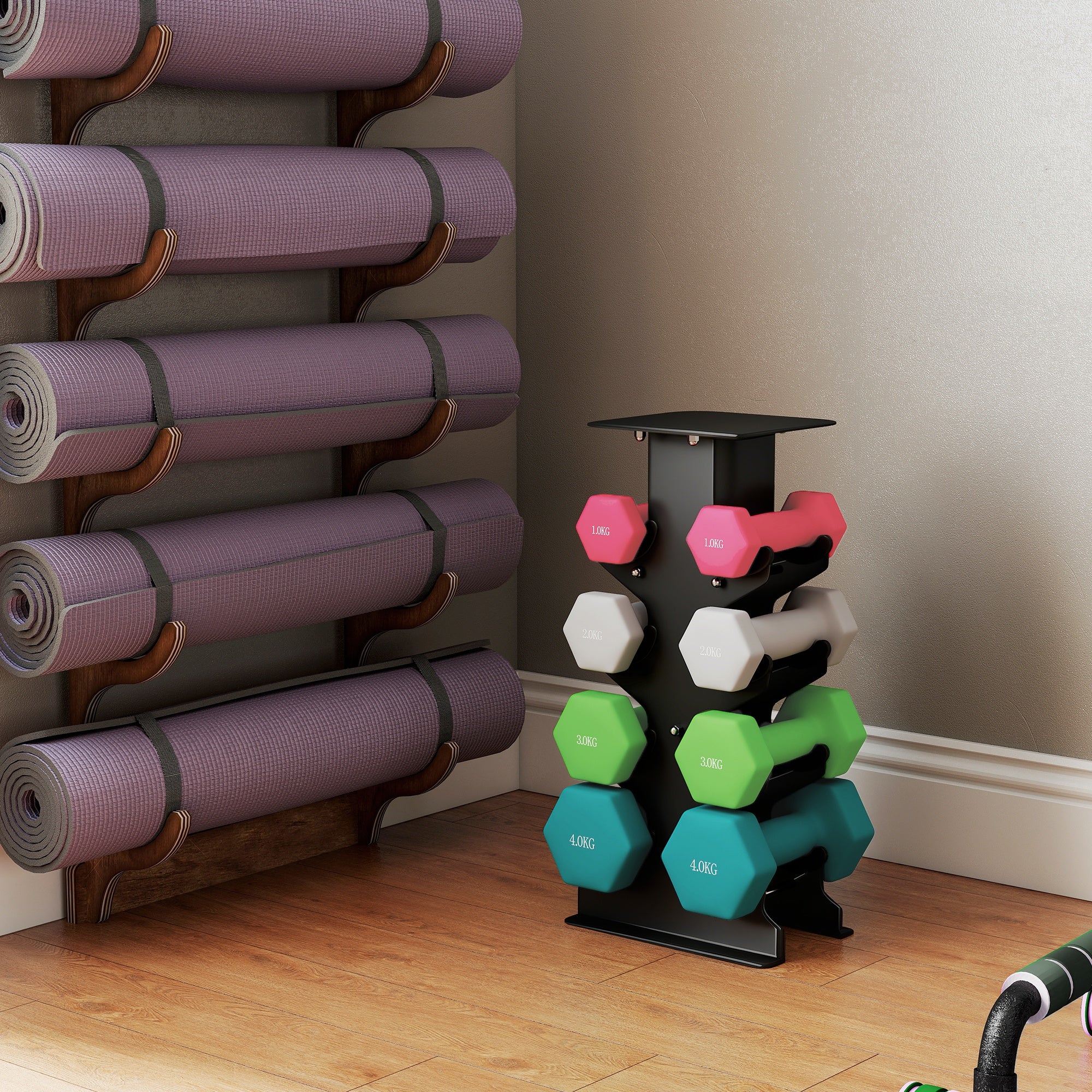 SPORTNOW Hex Dumbbells Set With Dumbbell Rack, 1kg, 2kg, 3kg, 4kg Set - Image 9