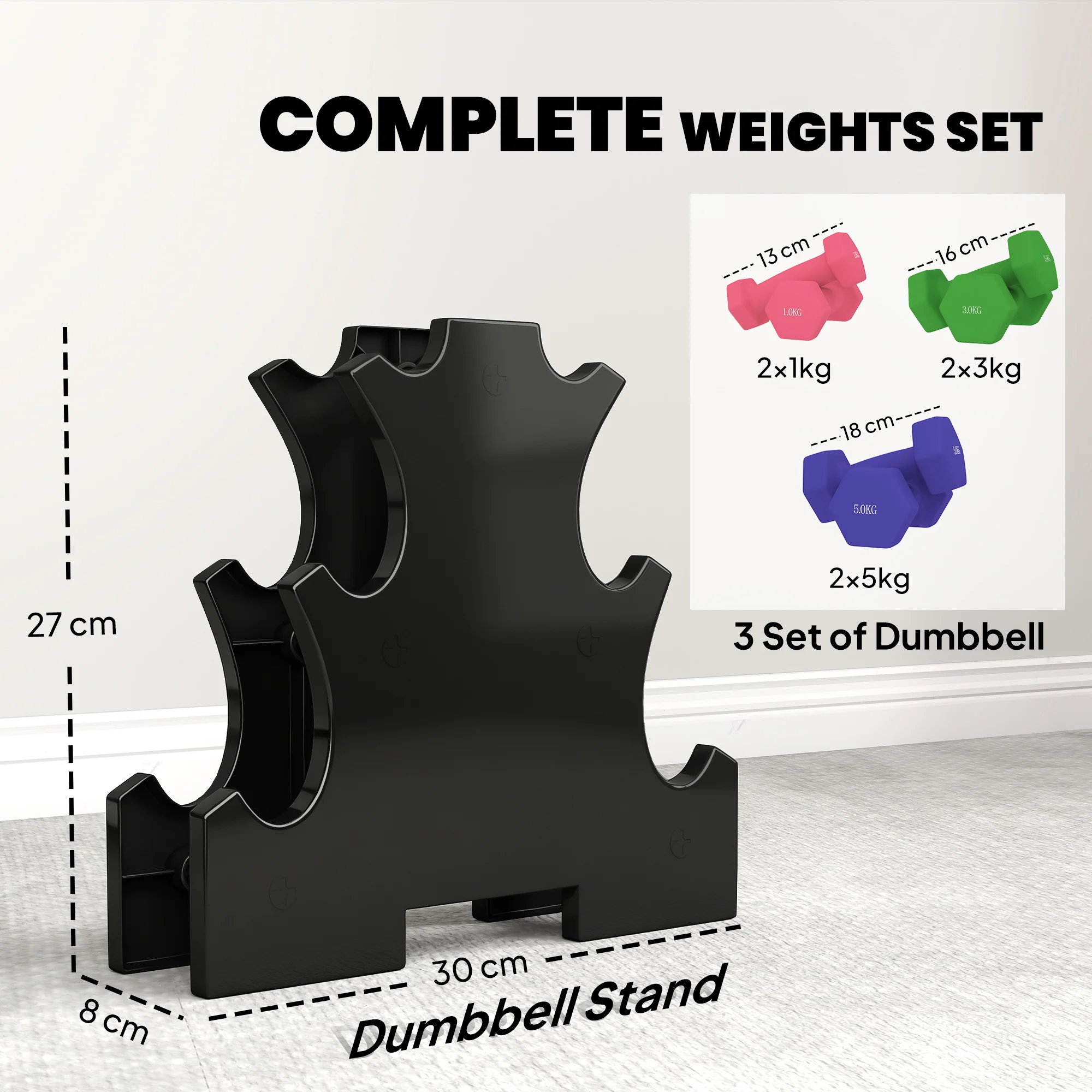 SPORTNOW Hex Dumbbells Set With Dumbbell Rack, 2 X 1kg, 2 X 3kg, 2 X 5kg - Image 4