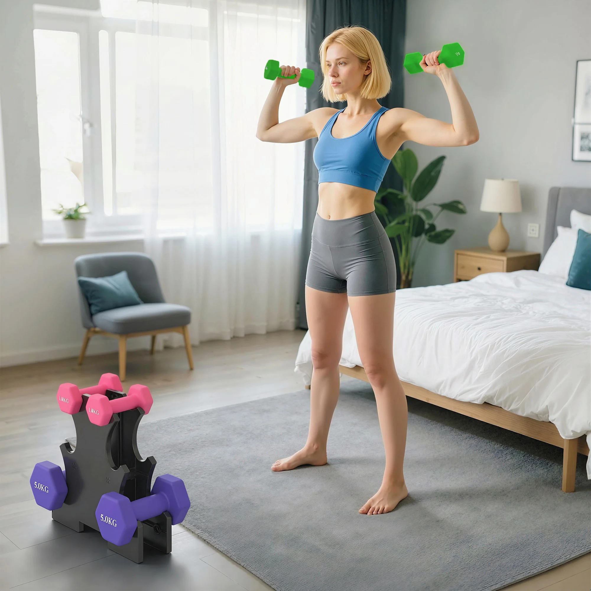 SPORTNOW Hex Dumbbells Set With Dumbbell Rack, 2 X 1kg, 2 X 3kg, 2 X 5kg - Image 8