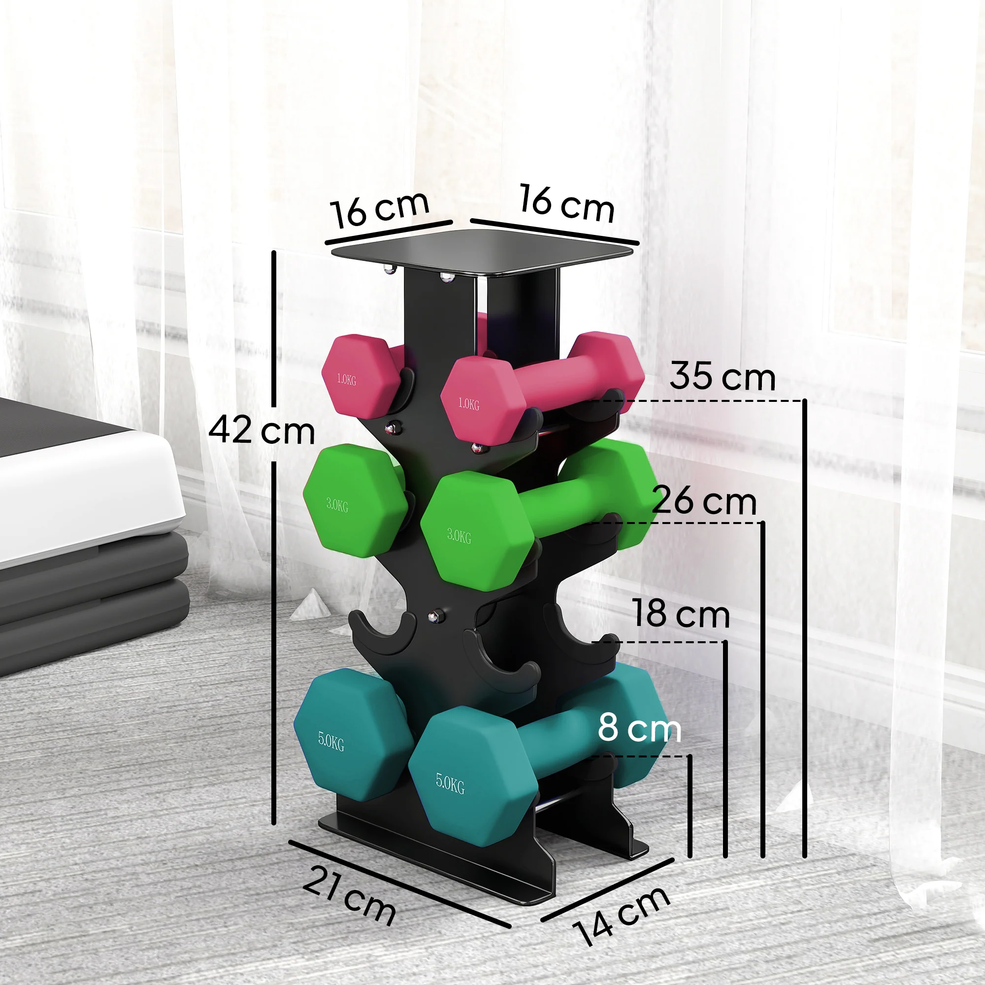 SPORTNOW Hex Dumbbells Set With Dumbbell Rack, 2 X 1kg, 2 X 3kg, 2 X 5kg - Image 3