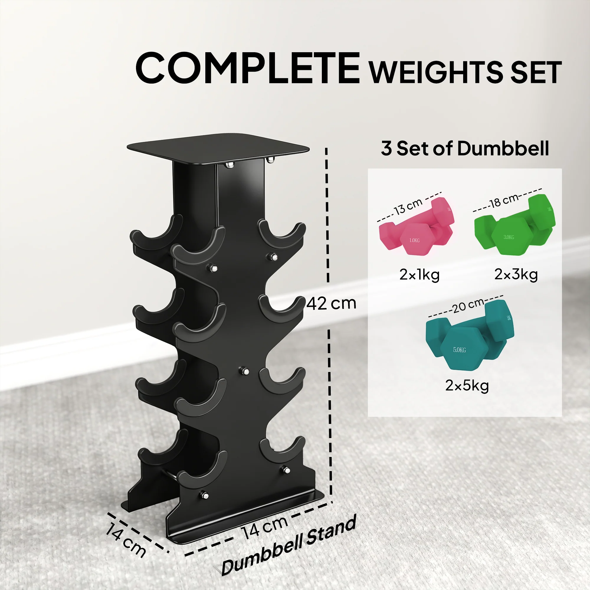 SPORTNOW Hex Dumbbells Set With Dumbbell Rack, 2 X 1kg, 2 X 3kg, 2 X 5kg - Image 4