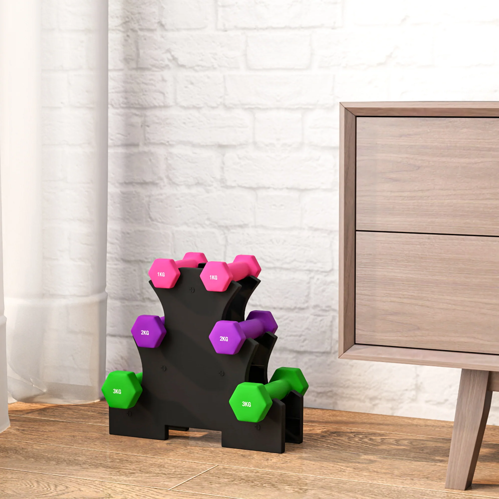 SPORTNOW Hex Dumbbells Set with Dumbbells Rack, 2 x 1kg, 2 x 2kg, 2 x 3kg - Image 7