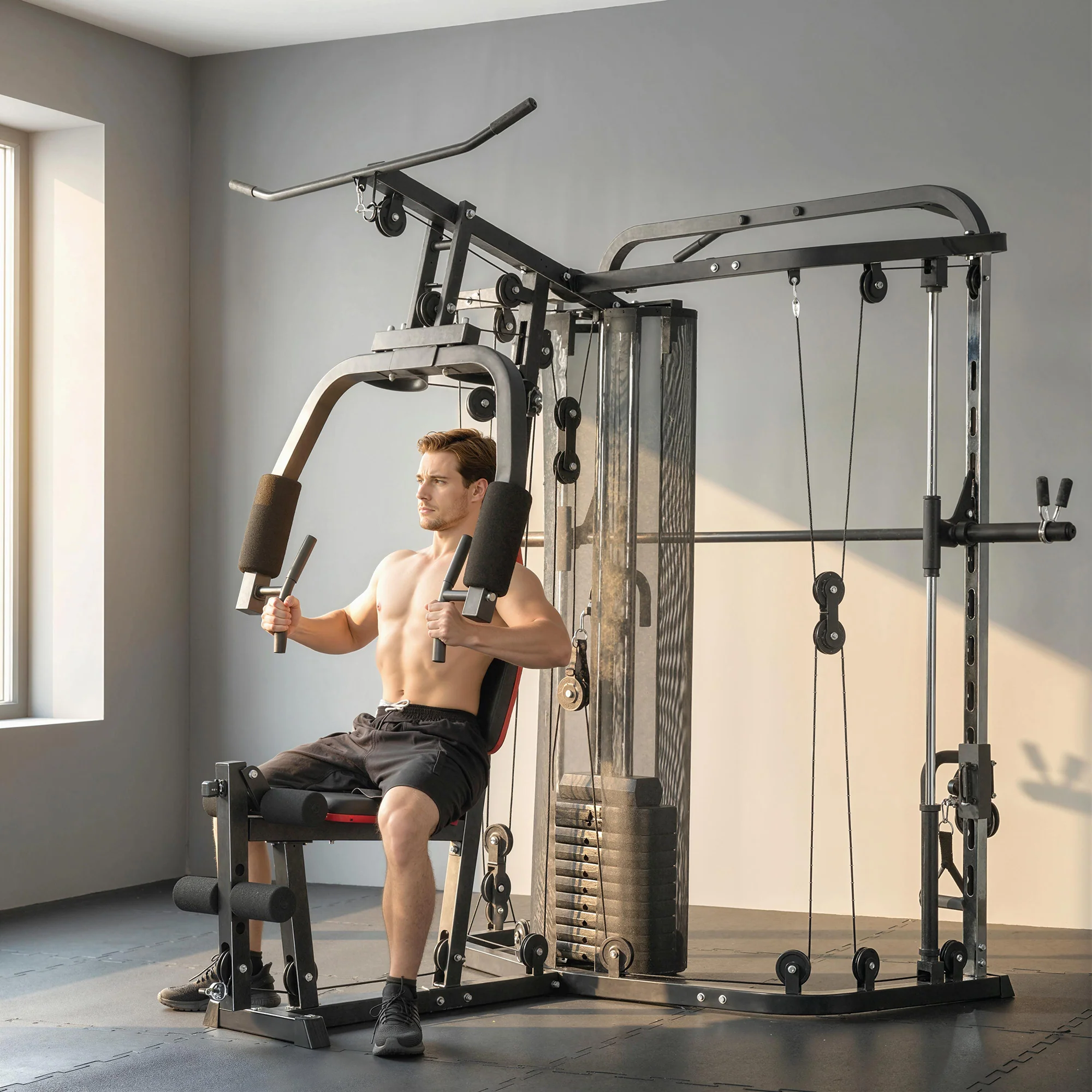 SPORTNOW Home Gym Smith Machine with 65kg Weight Stack - Image 2