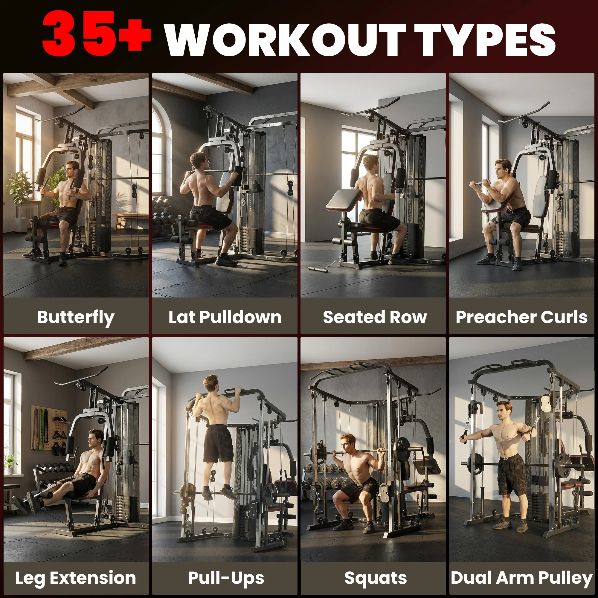 SPORTNOW Home Gym Smith Machine with 65kg Weight Stack - Image 3