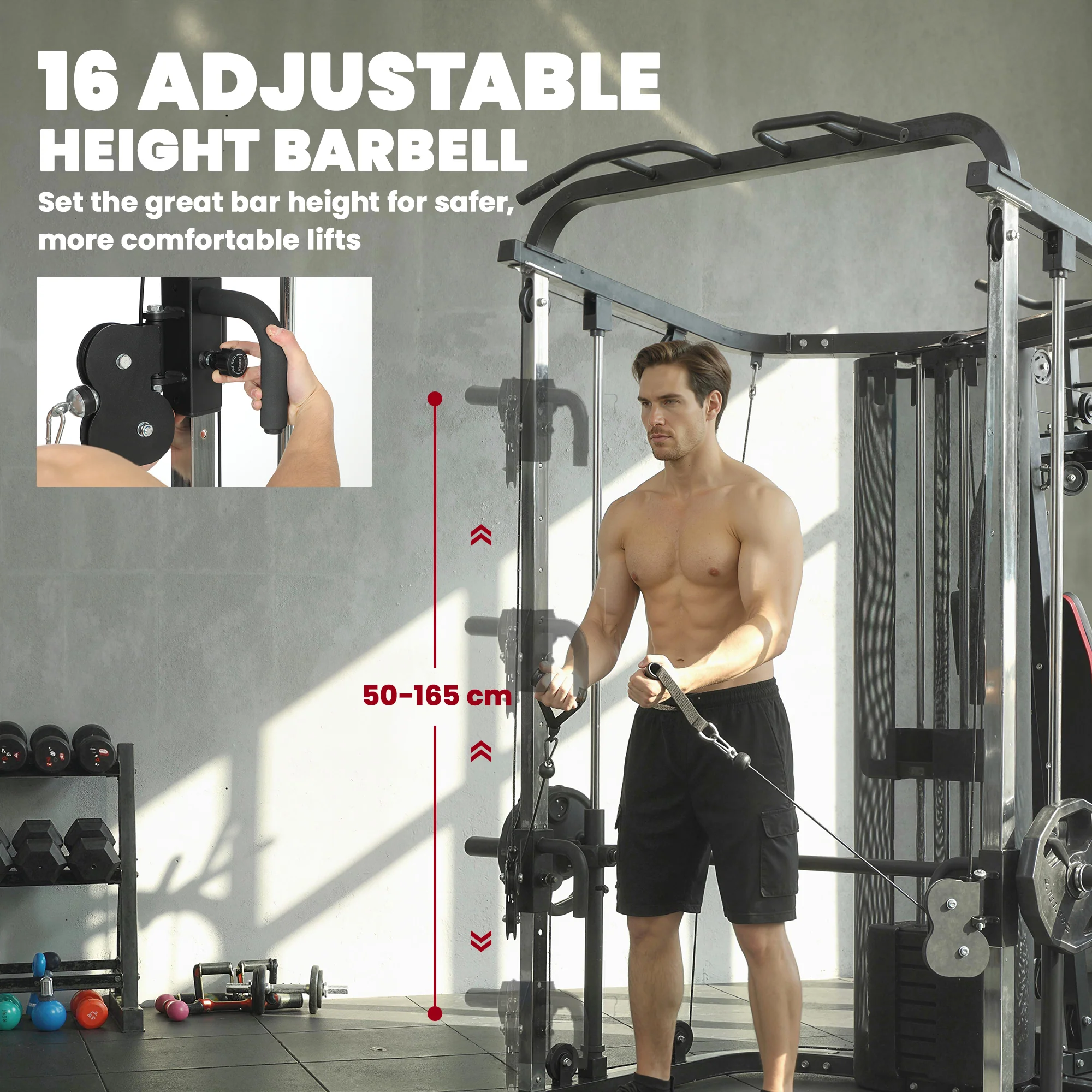 SPORTNOW Home Gym Smith Machine with 65kg Weight Stack - Image 7