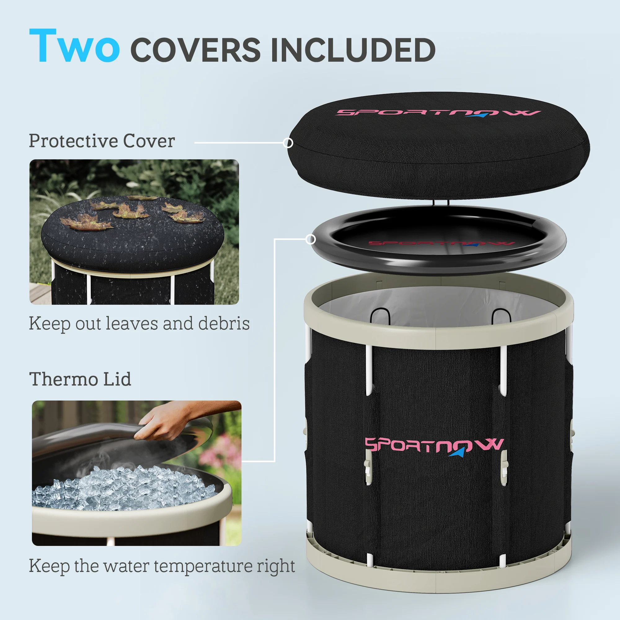 SPORTNOW Ice Bath Tub Outdoor, 210L Portable Cold Water Therapy Tub, Black - Image 6