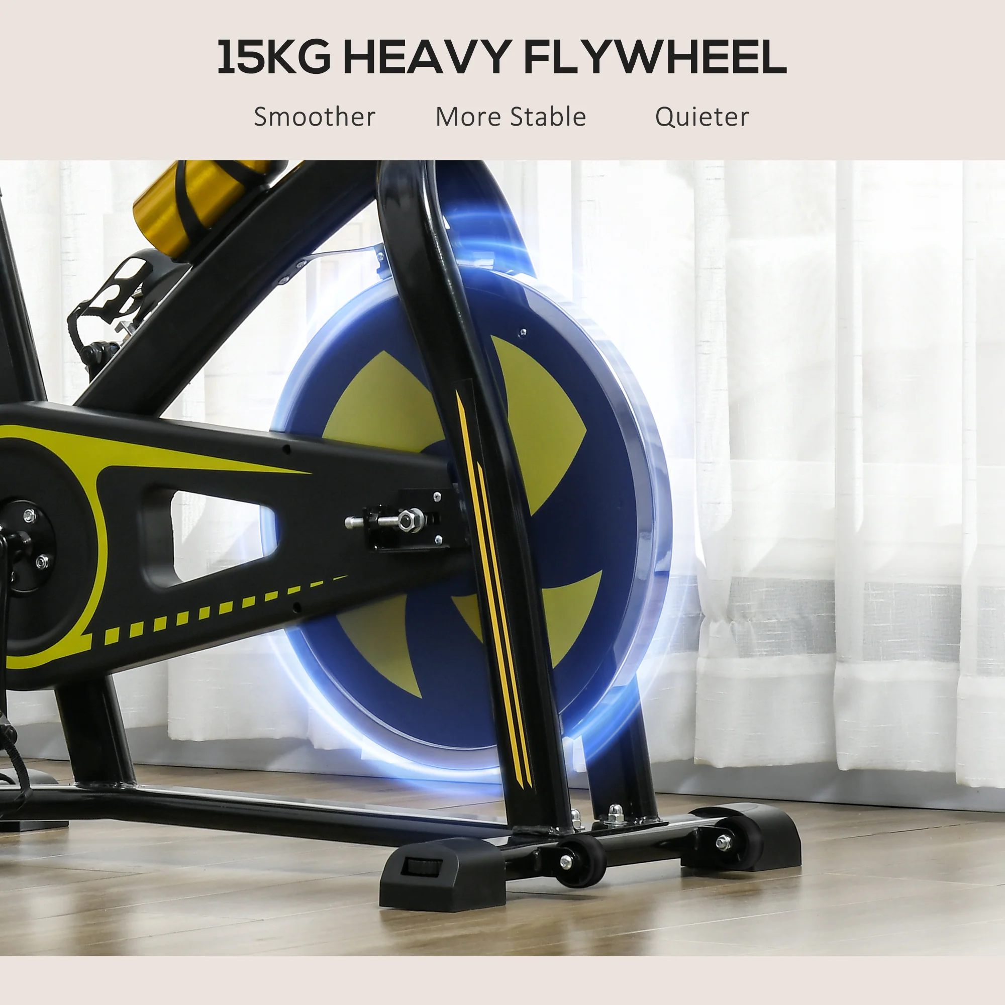 SPORTNOW Indoor Exercise Bike Stationary Bike For Home Gym Workout, Yellow - Image 8