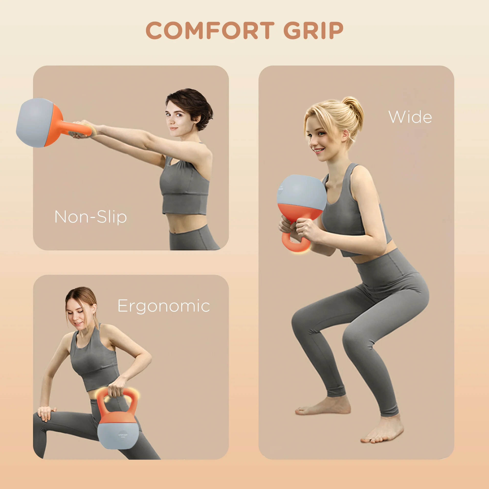 SPORTNOW Kettlebell W/ Soft Body And Non-Slip Handle, Orange And Grey - Image 13