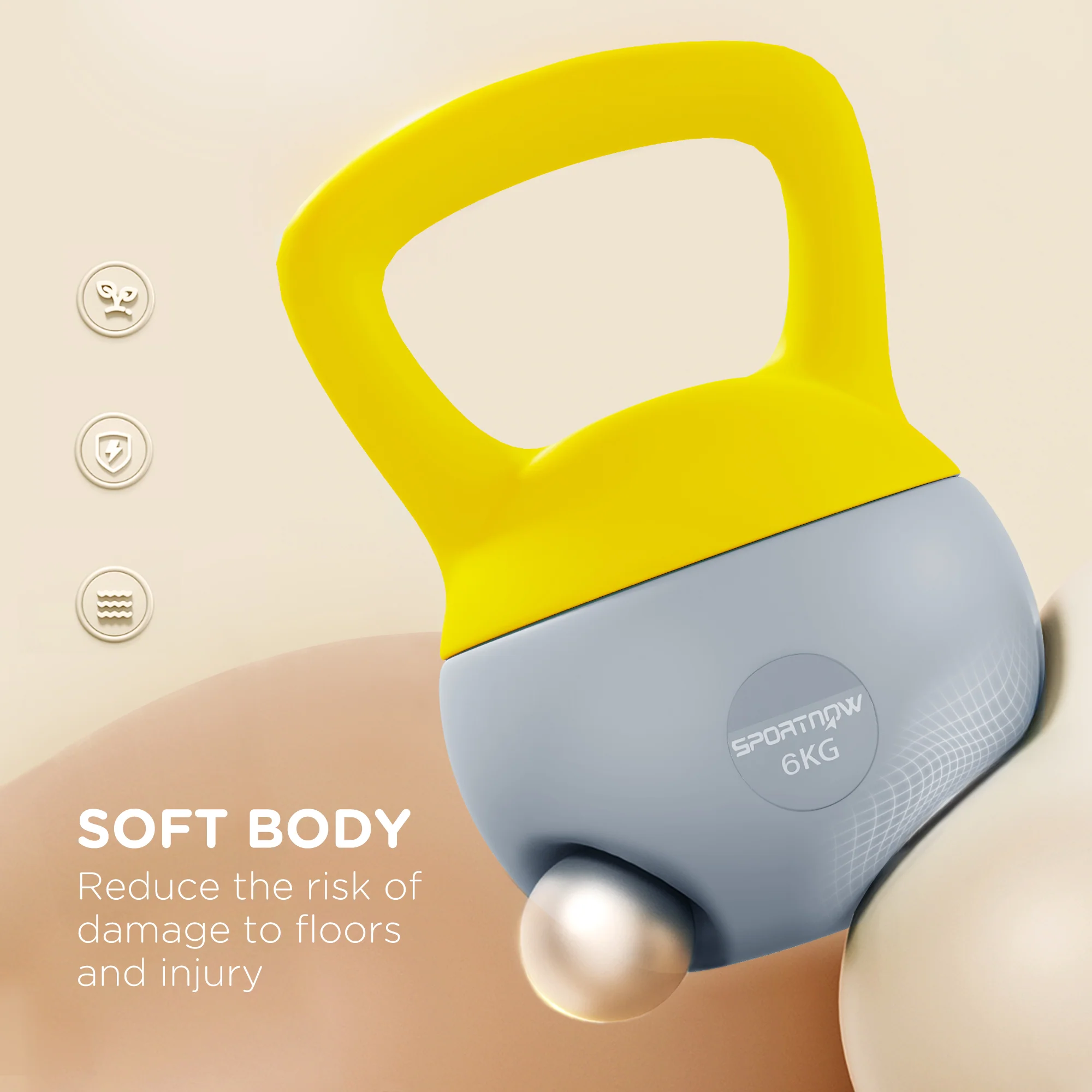 SPORTNOW Kettlebell W/ Soft Body And Non-Slip Handle, Yellow And Grey - Image 12