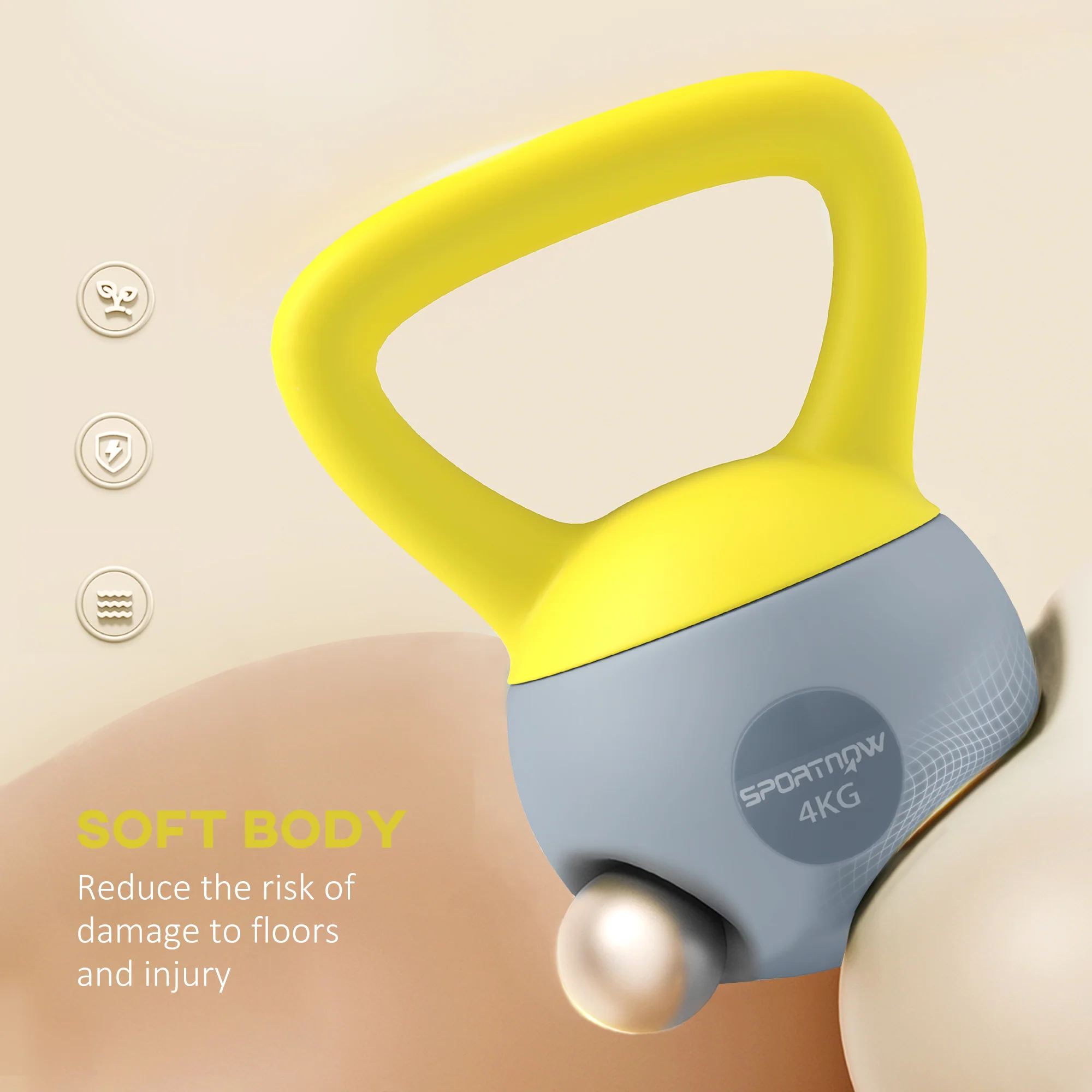 SPORTNOW Kettlebell W/ Soft Body And Non-Slip Handle, Yellow And Grey - Image 3