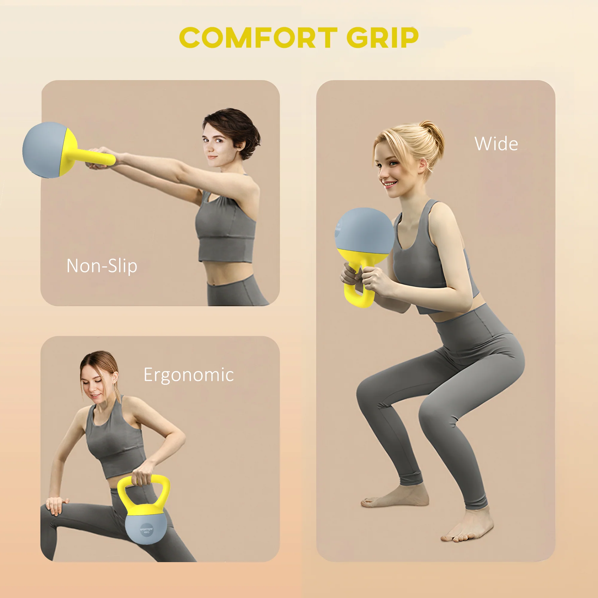 SPORTNOW Kettlebell W/ Soft Body And Non-Slip Handle, Yellow And Grey - Image 4