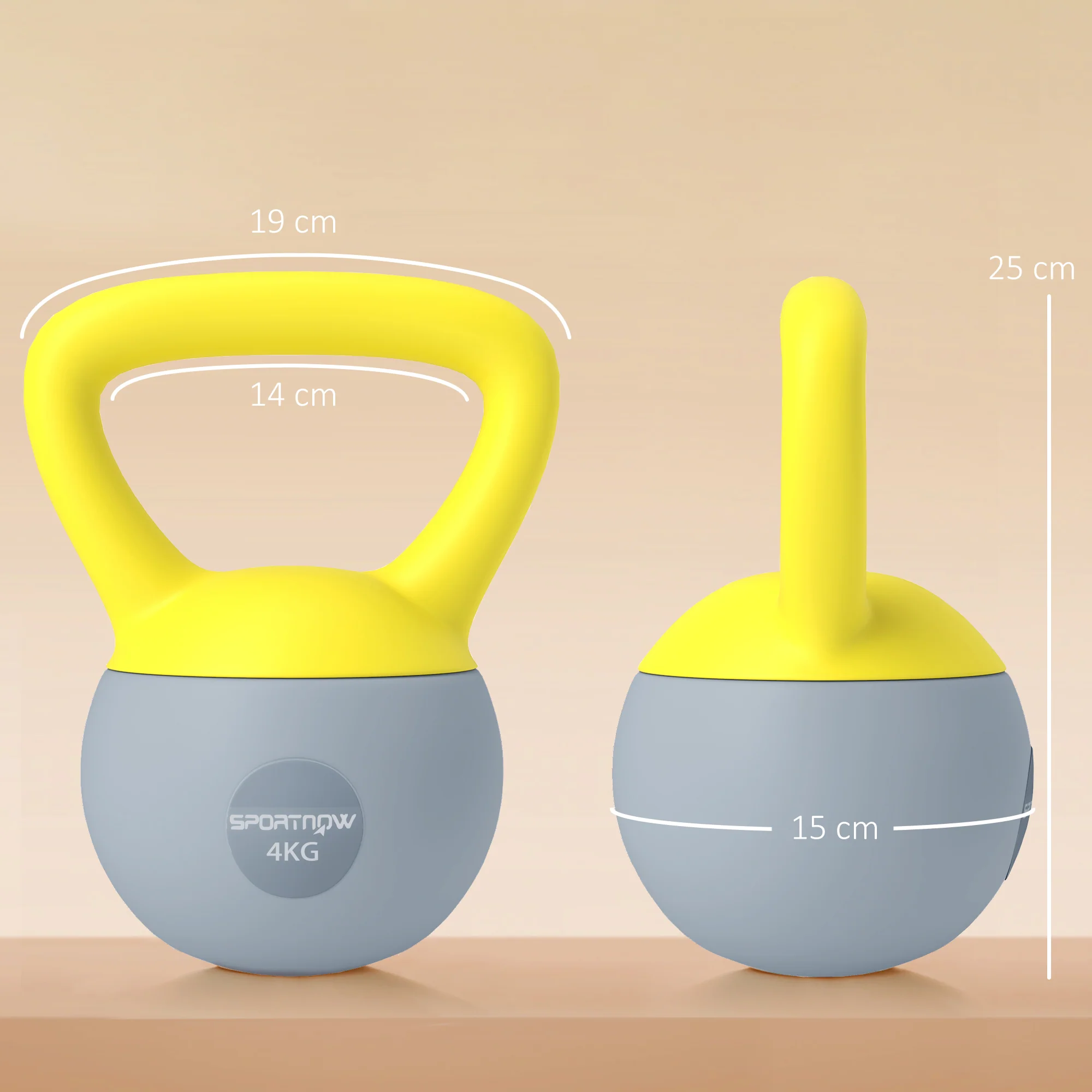 SPORTNOW Kettlebell W/ Soft Body And Non-Slip Handle, Yellow And Grey - Image 5