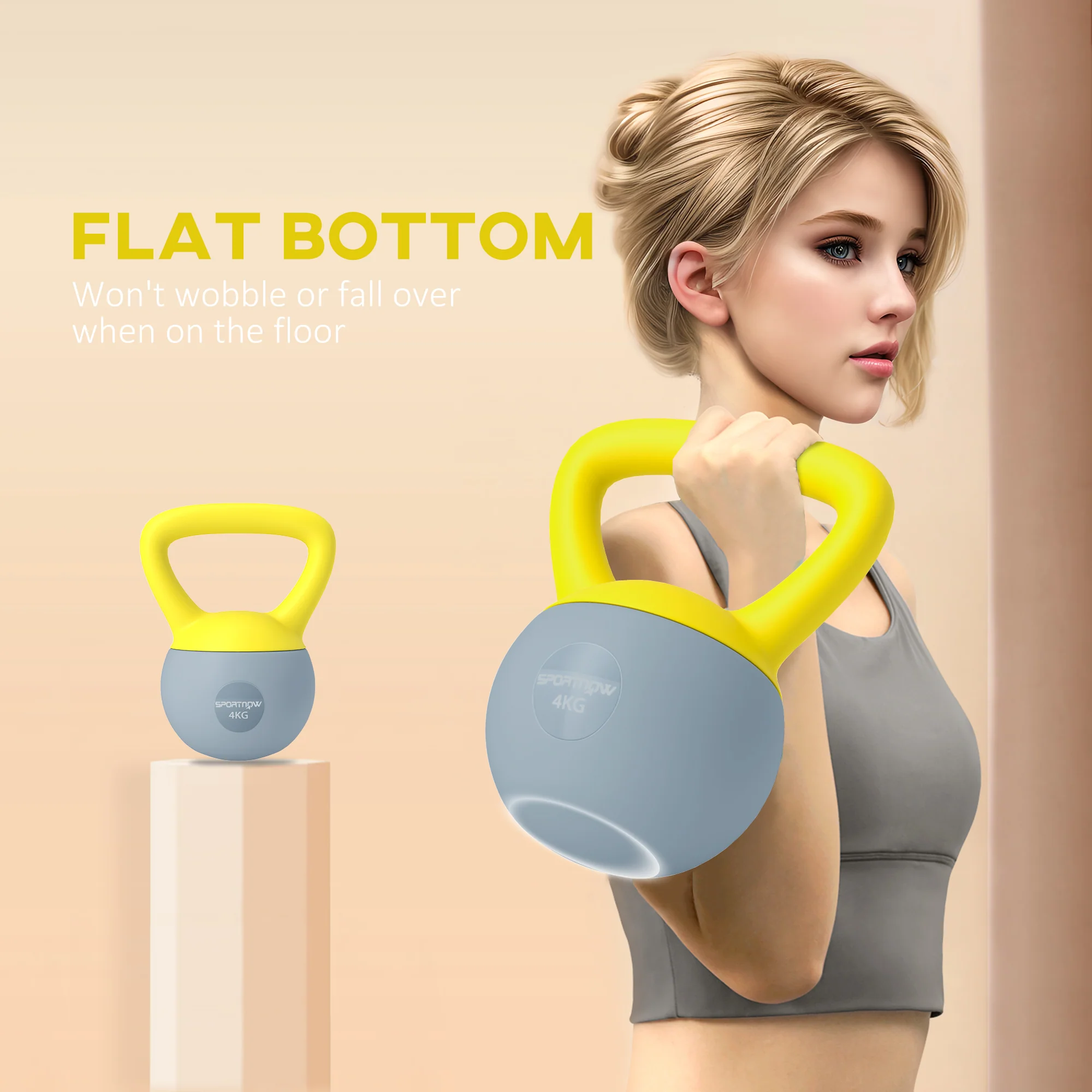 SPORTNOW Kettlebell W/ Soft Body And Non-Slip Handle, Yellow And Grey - Image 6