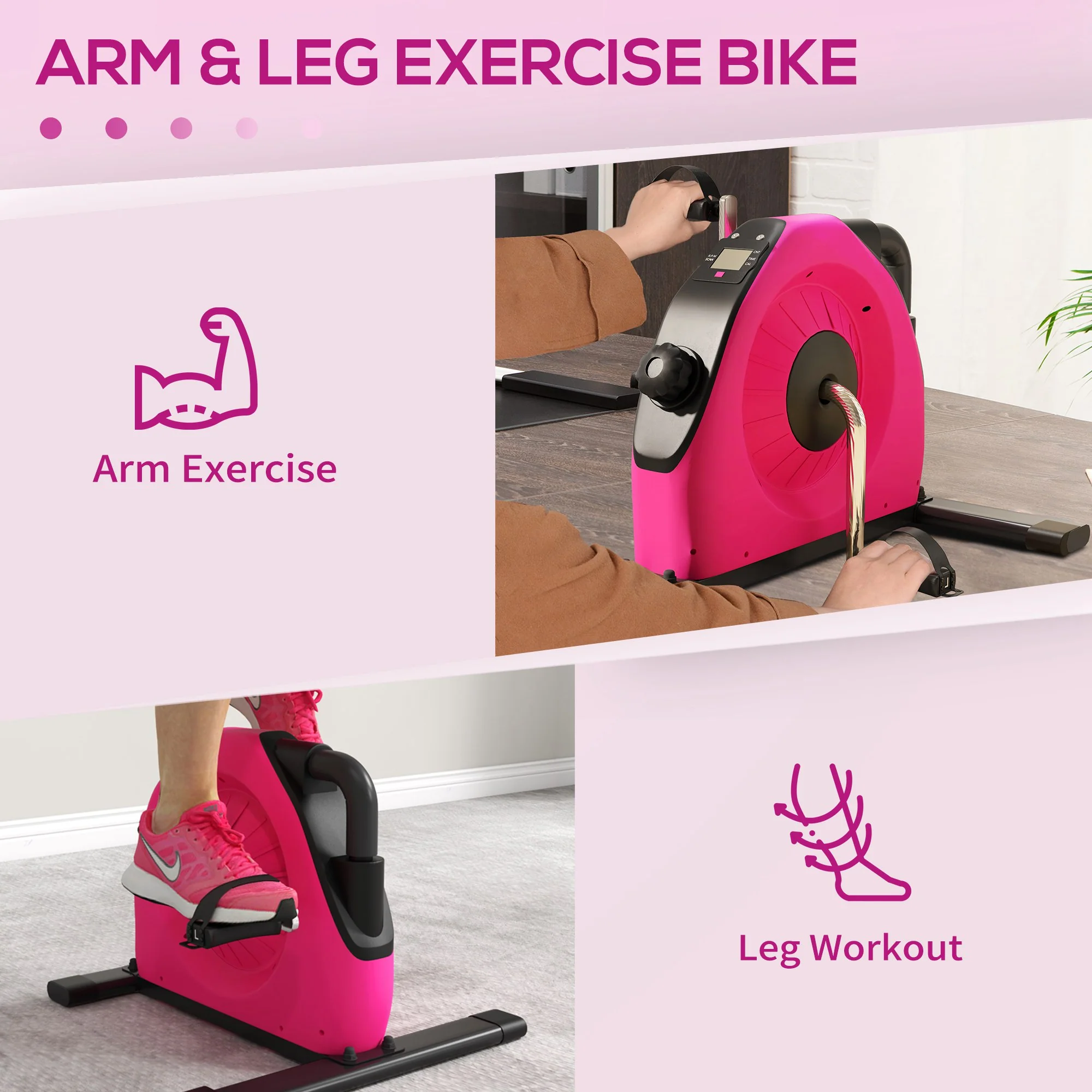 SPORTNOW Mini Exercise Bik Under Desk Bike For Legs And Arms Workout, Red - Image 3