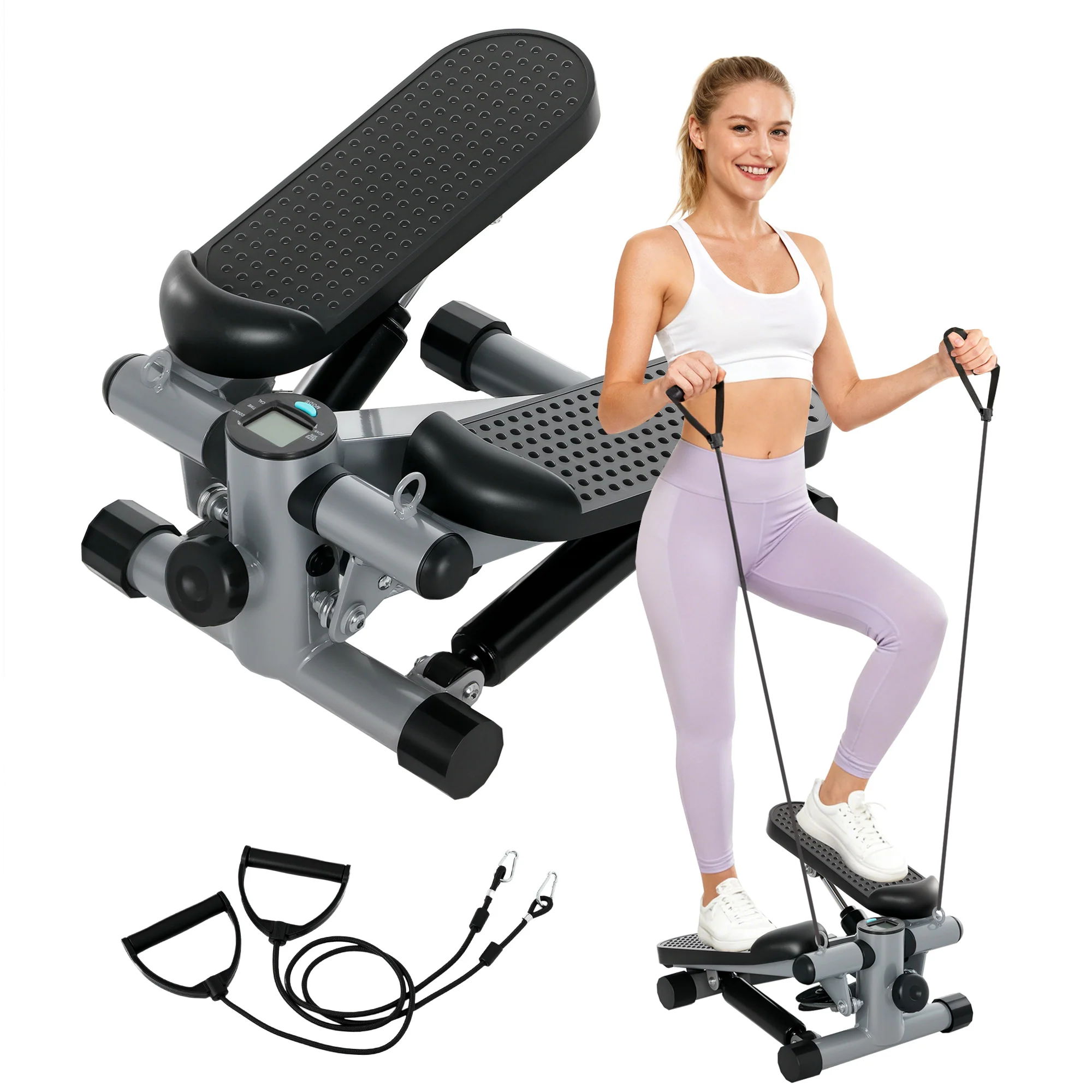 SPORTNOW Mini Stepper, Compact Step Machine Exerciser with Resistance Bands