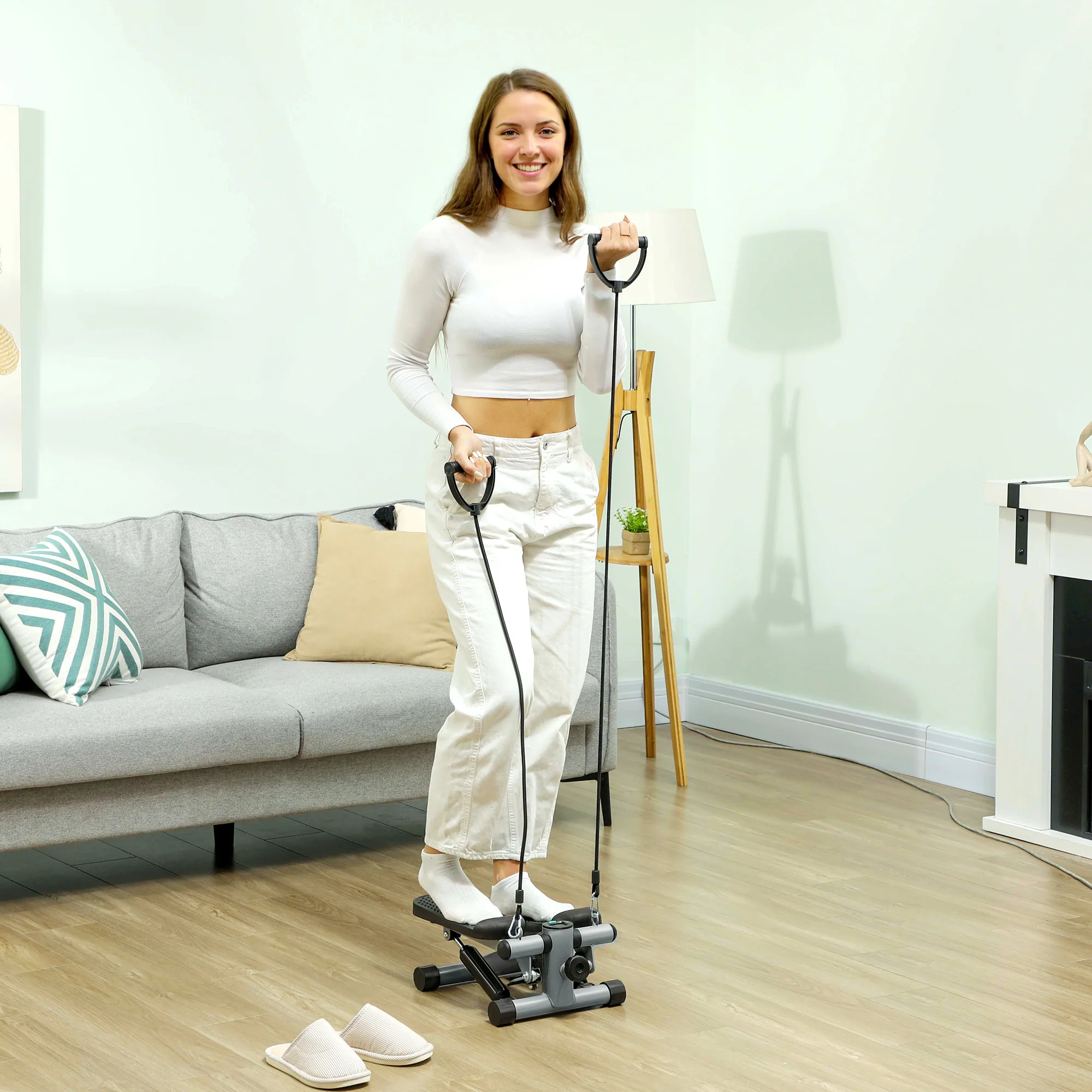 SPORTNOW Mini Stepper, Compact Step Machine Exerciser with Resistance Bands - Image 2