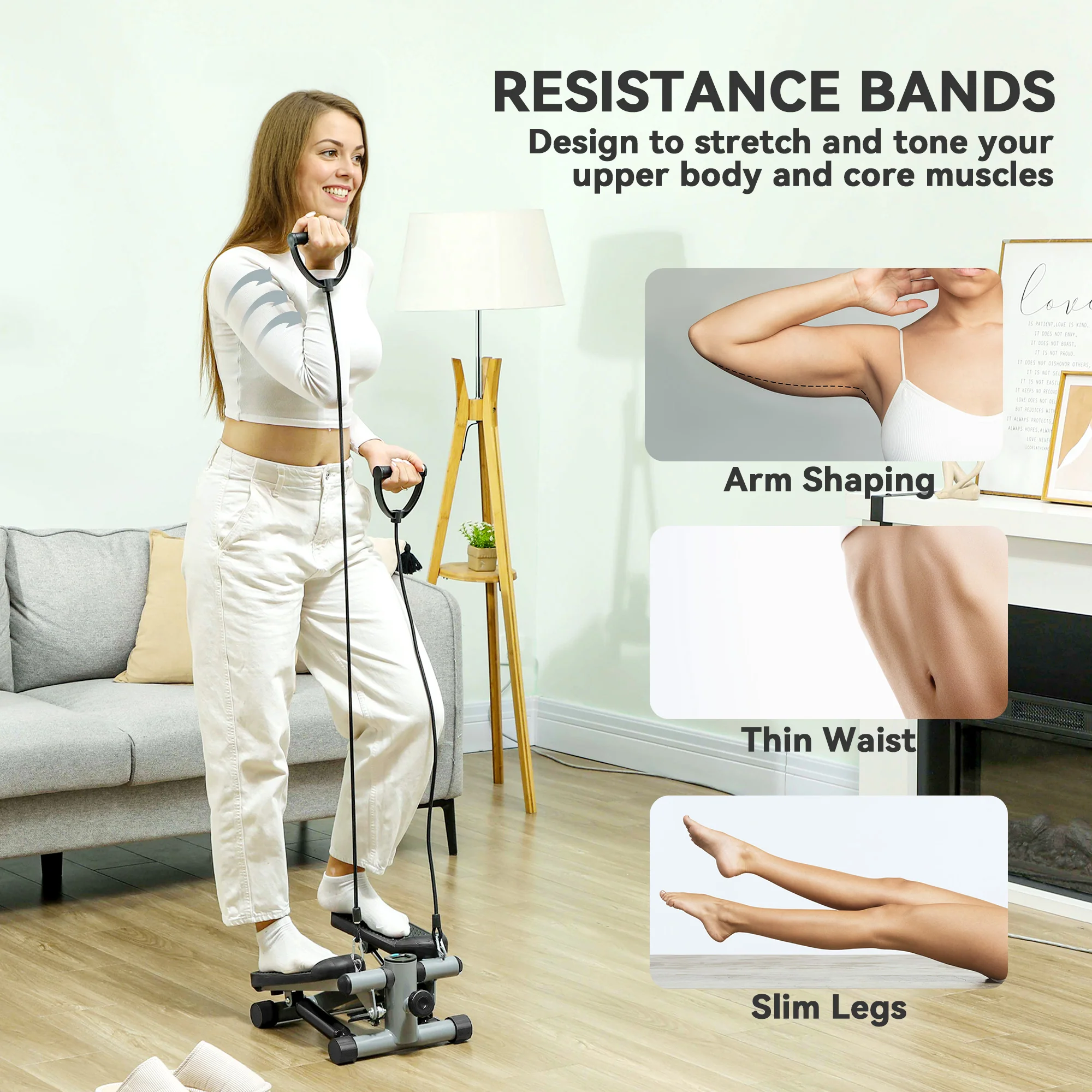 SPORTNOW Mini Stepper, Compact Step Machine Exerciser with Resistance Bands - Image 3