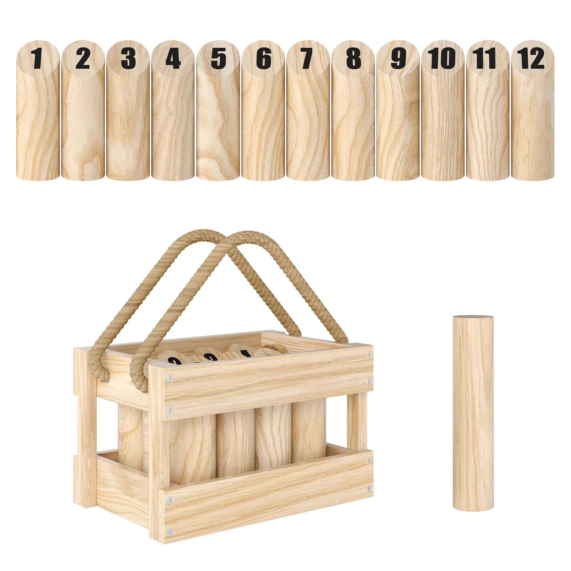 SPORTNOW Molkky Game, Wooden Skittles Throwing Game With Carrying Box