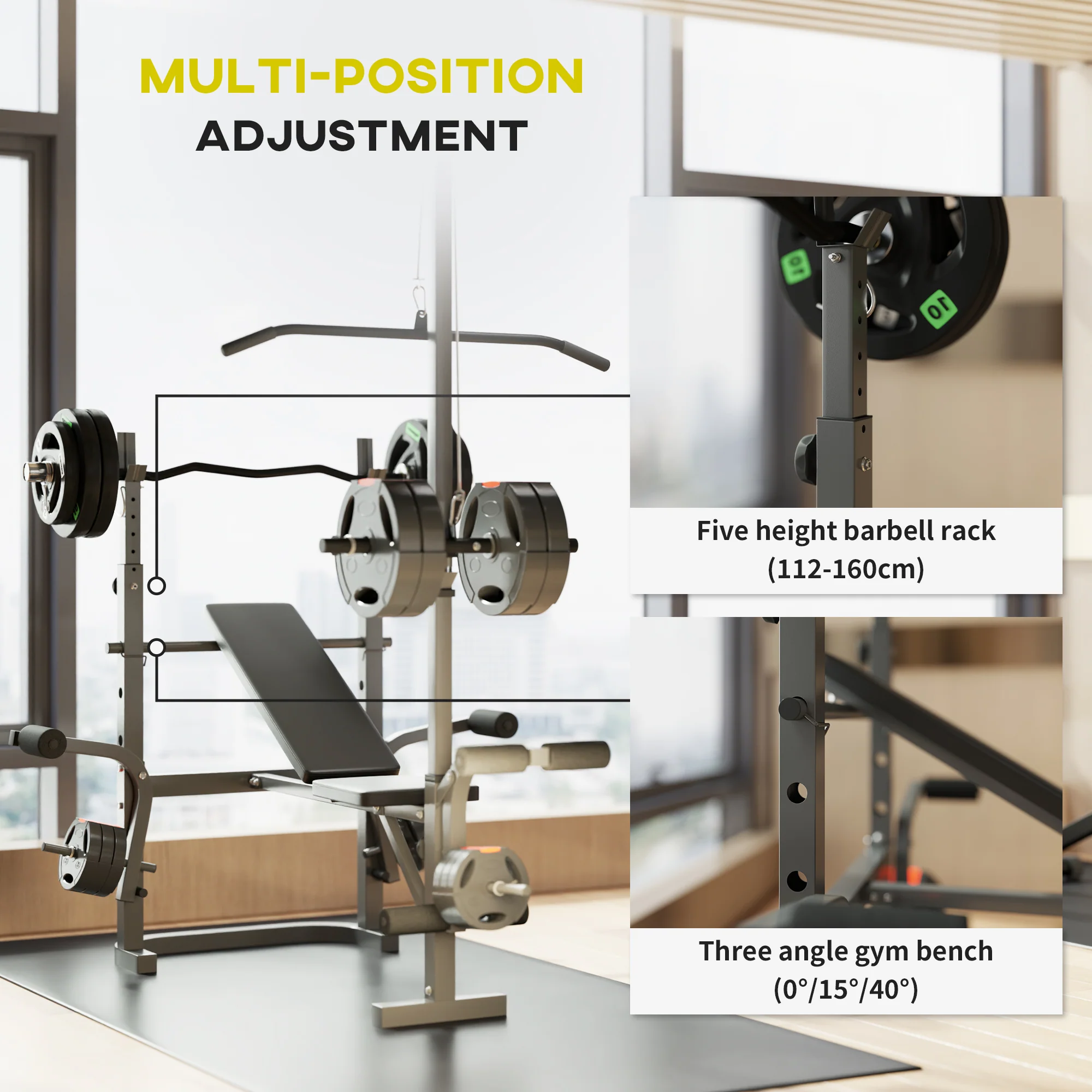 SPORTNOW Multi-Exercise Incline or Flat Weight Bench with Bench Press Rack - Image 3