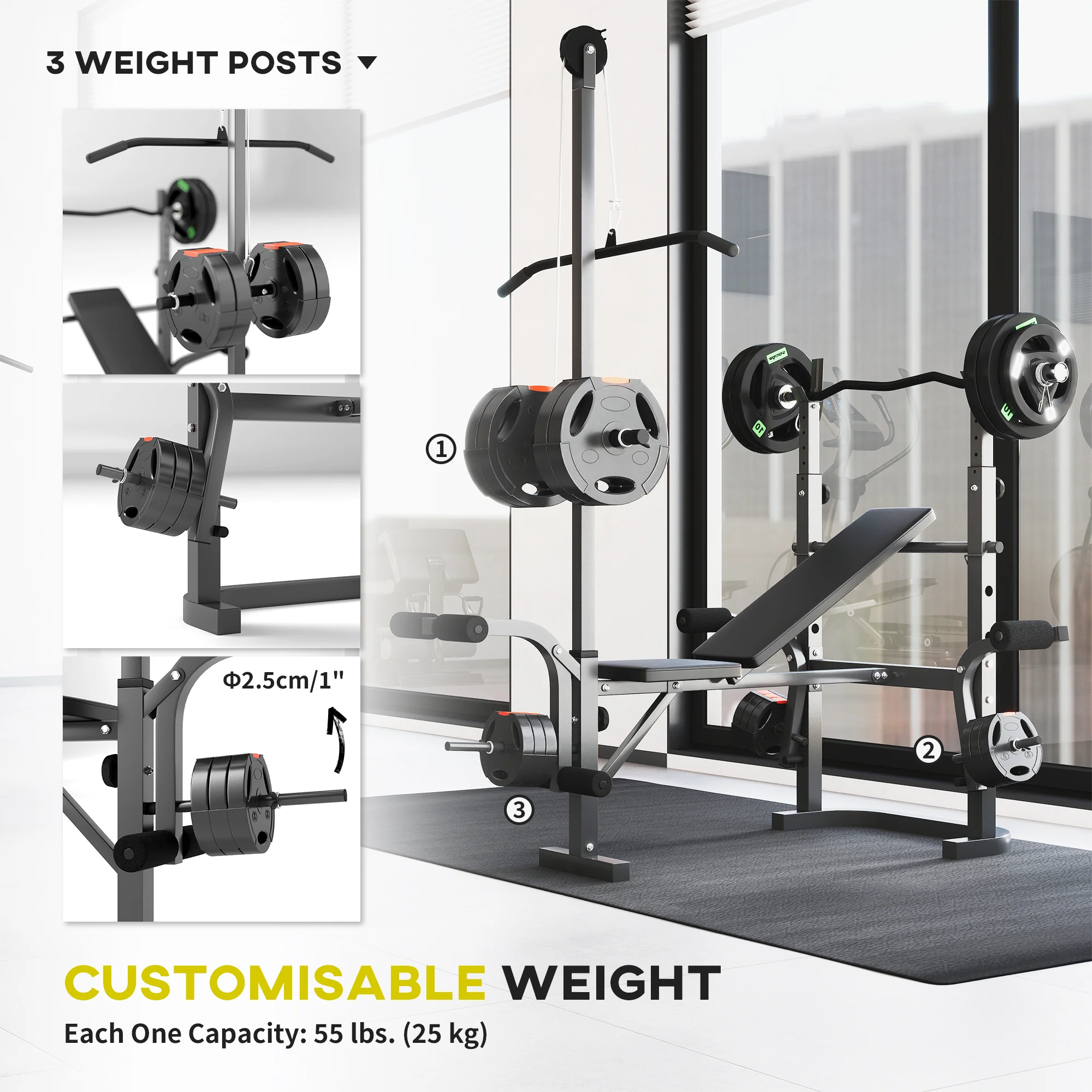 SPORTNOW Multi-Exercise Incline or Flat Weight Bench with Bench Press Rack - Image 4