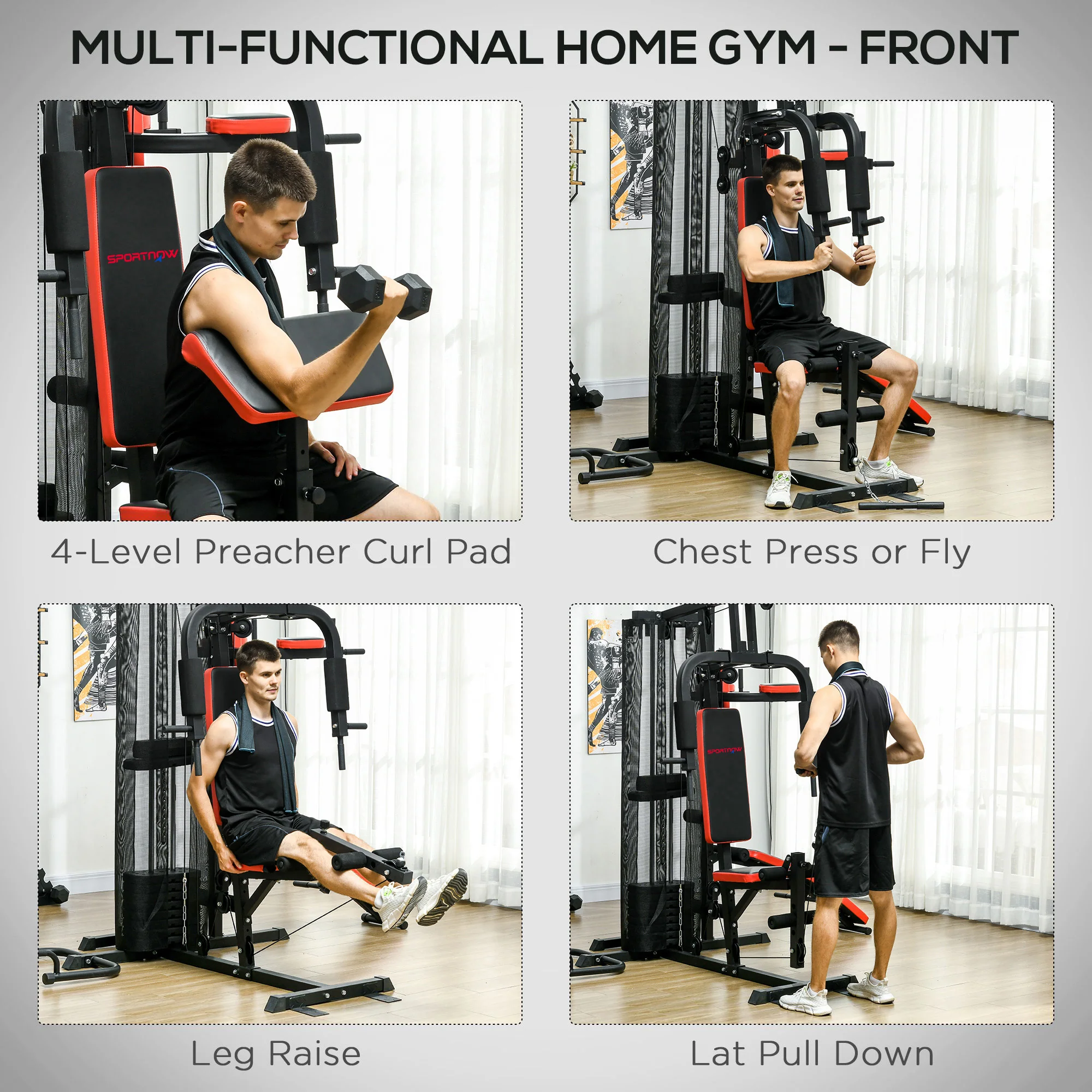 SPORTNOW Multi Gym Workout Station with Sit Up Bench, Push Up Stand, Dip Bars - Image 3
