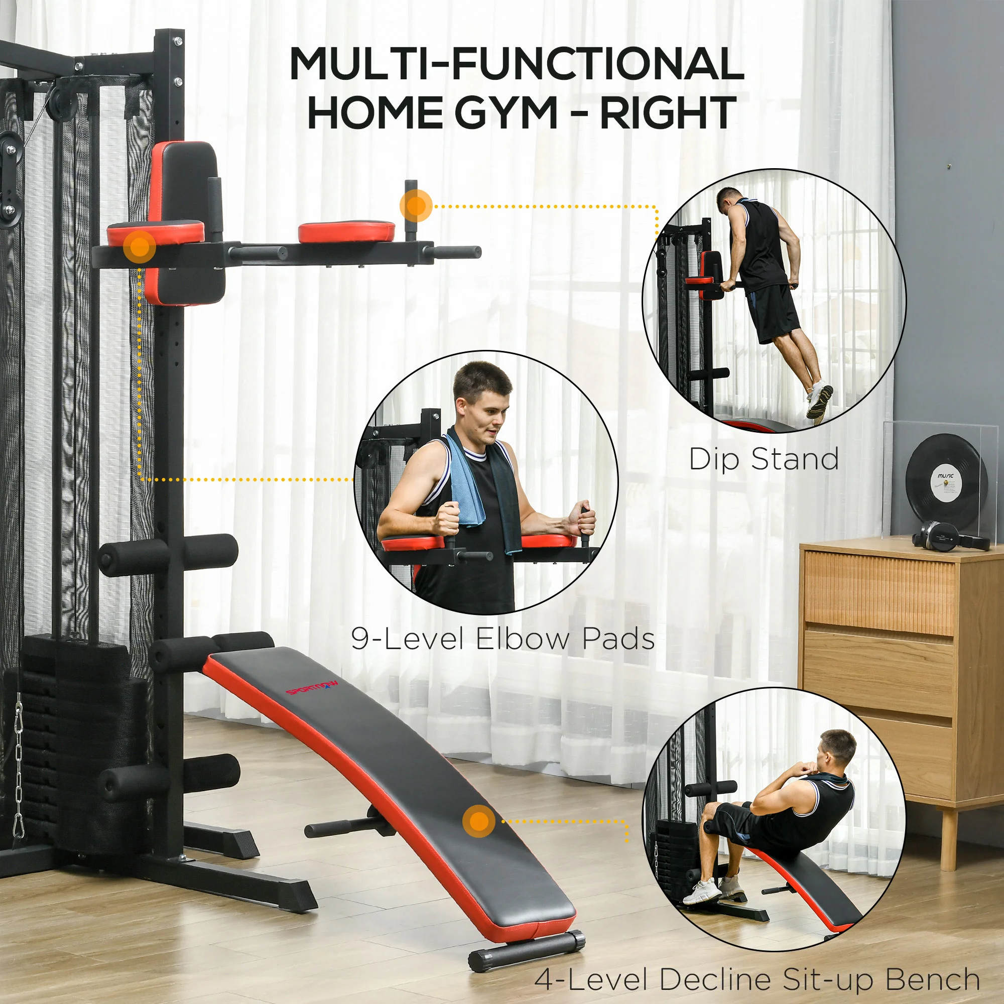 SPORTNOW Multi Gym Workout Station with Sit Up Bench, Push Up Stand, Dip Bars - Image 4