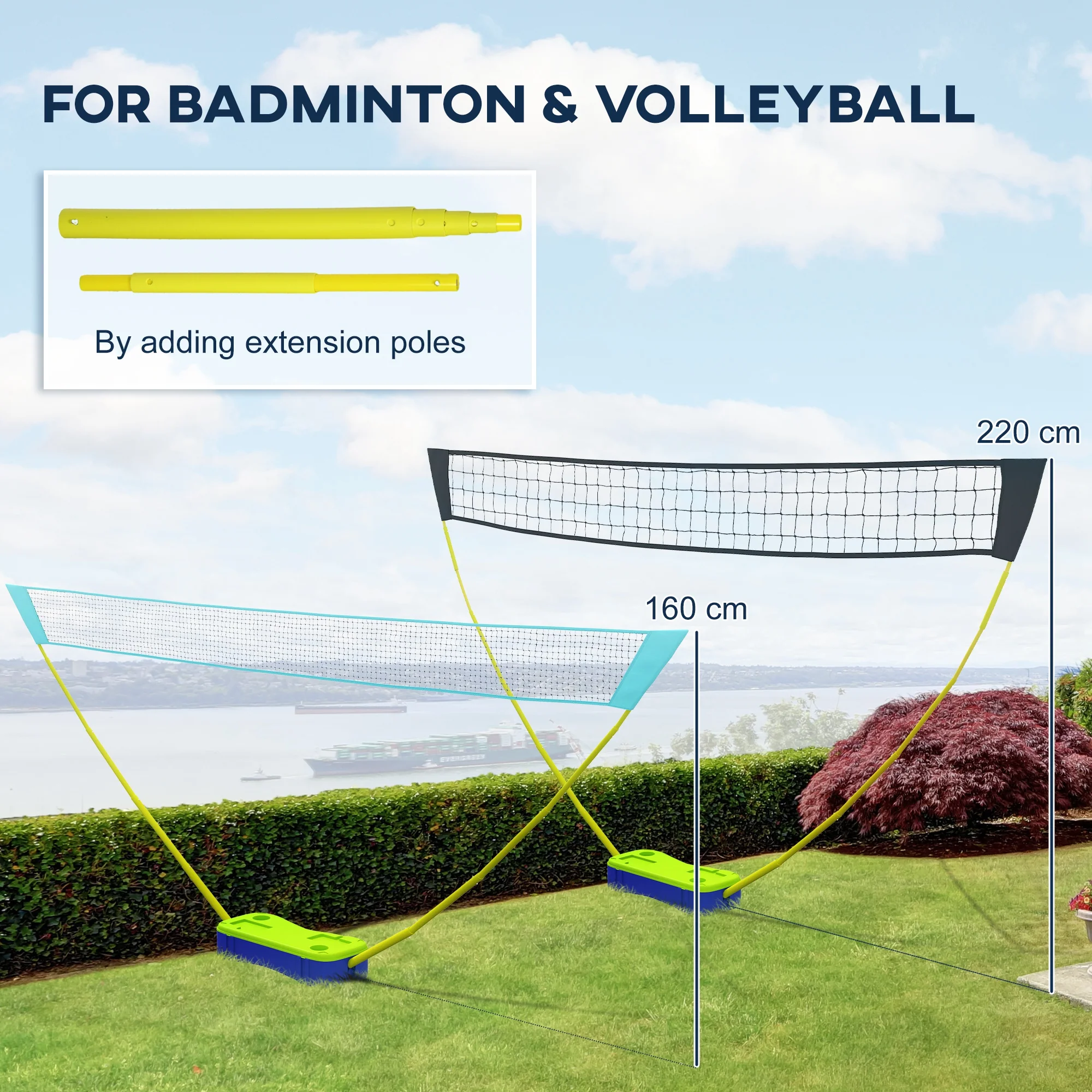 SPORTNOW Portable Badminton Net Set w/ Volleyball Net, Rackets, Shuttlecocks - Image 3