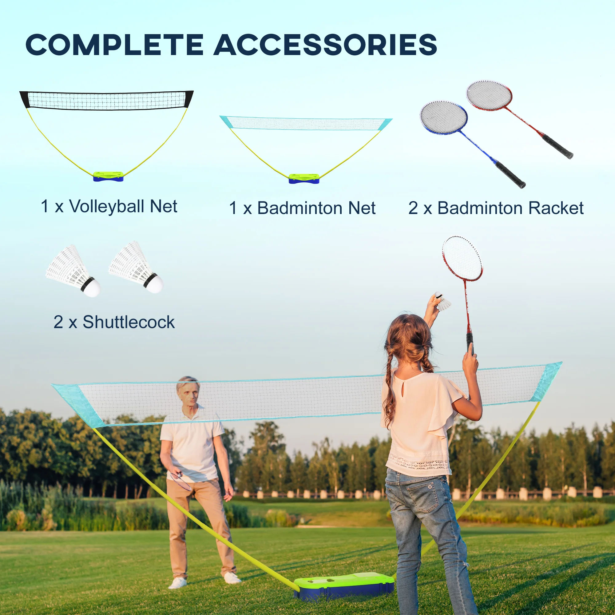 SPORTNOW Portable Badminton Net Set w/ Volleyball Net, Rackets, Shuttlecocks - Image 6