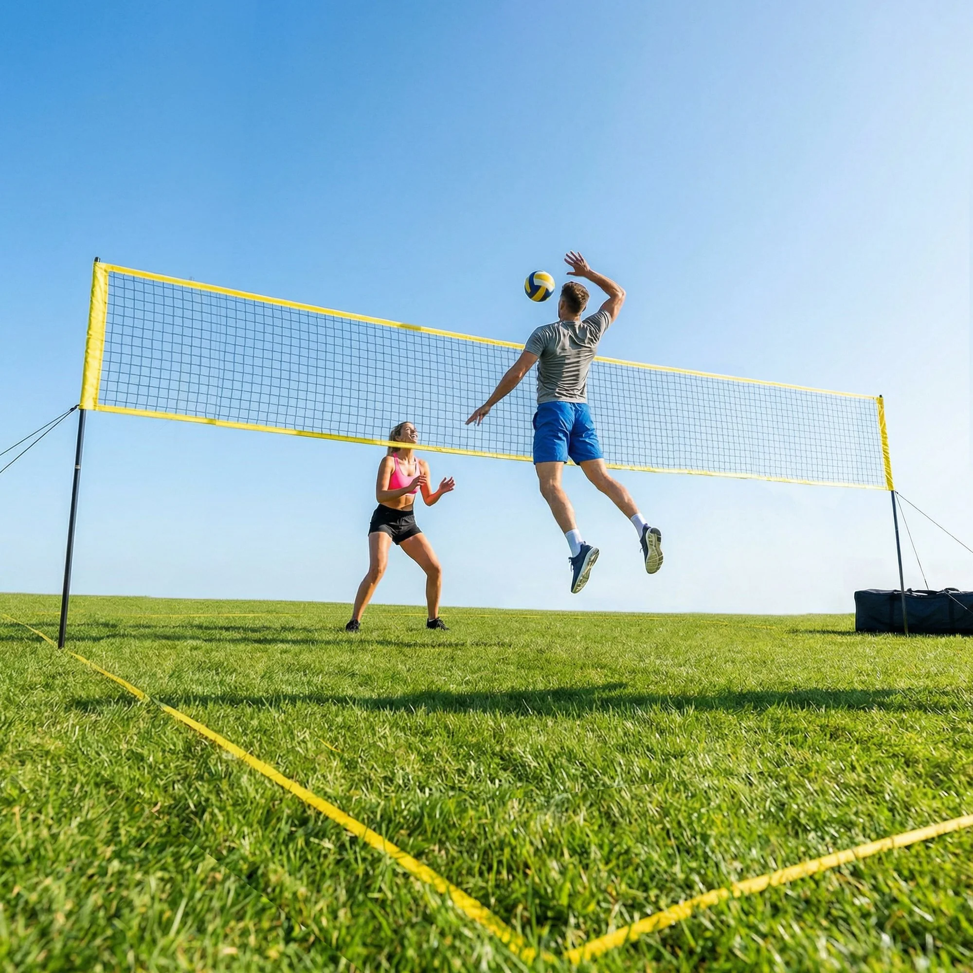 SPORTNOW Portable Volleyball Net Set with Adjustable Height Steel Poles - Image 2