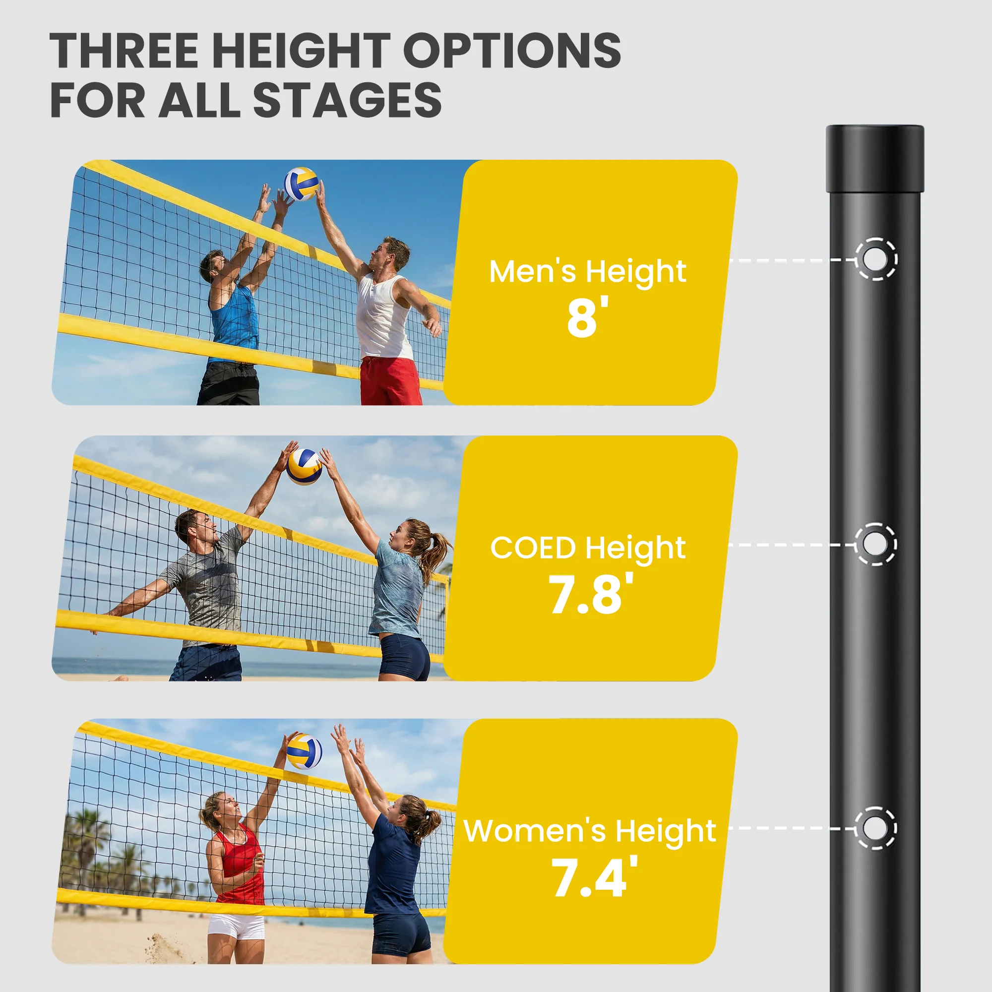 SPORTNOW Portable Volleyball Net Set with Adjustable Height Steel Poles - Image 3