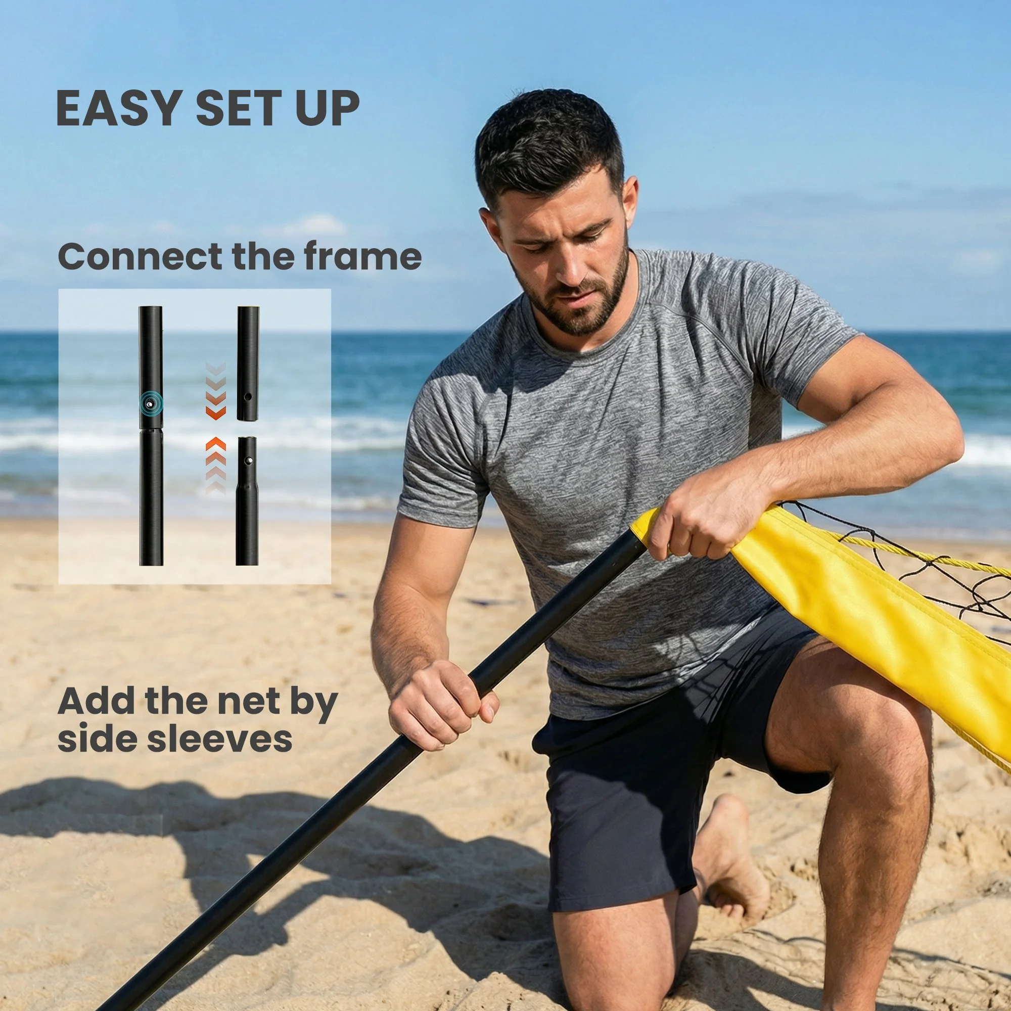 SPORTNOW Portable Volleyball Net Set with Adjustable Height Steel Poles - Image 4