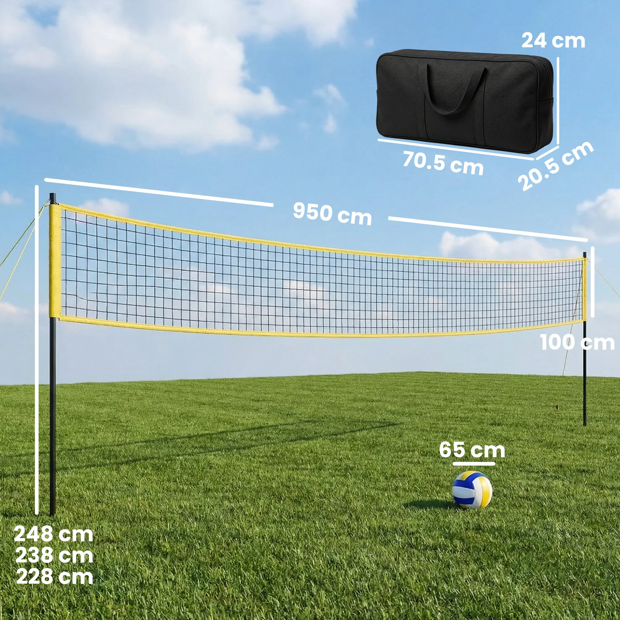 SPORTNOW Portable Volleyball Net Set with Adjustable Height Steel Poles - Image 5