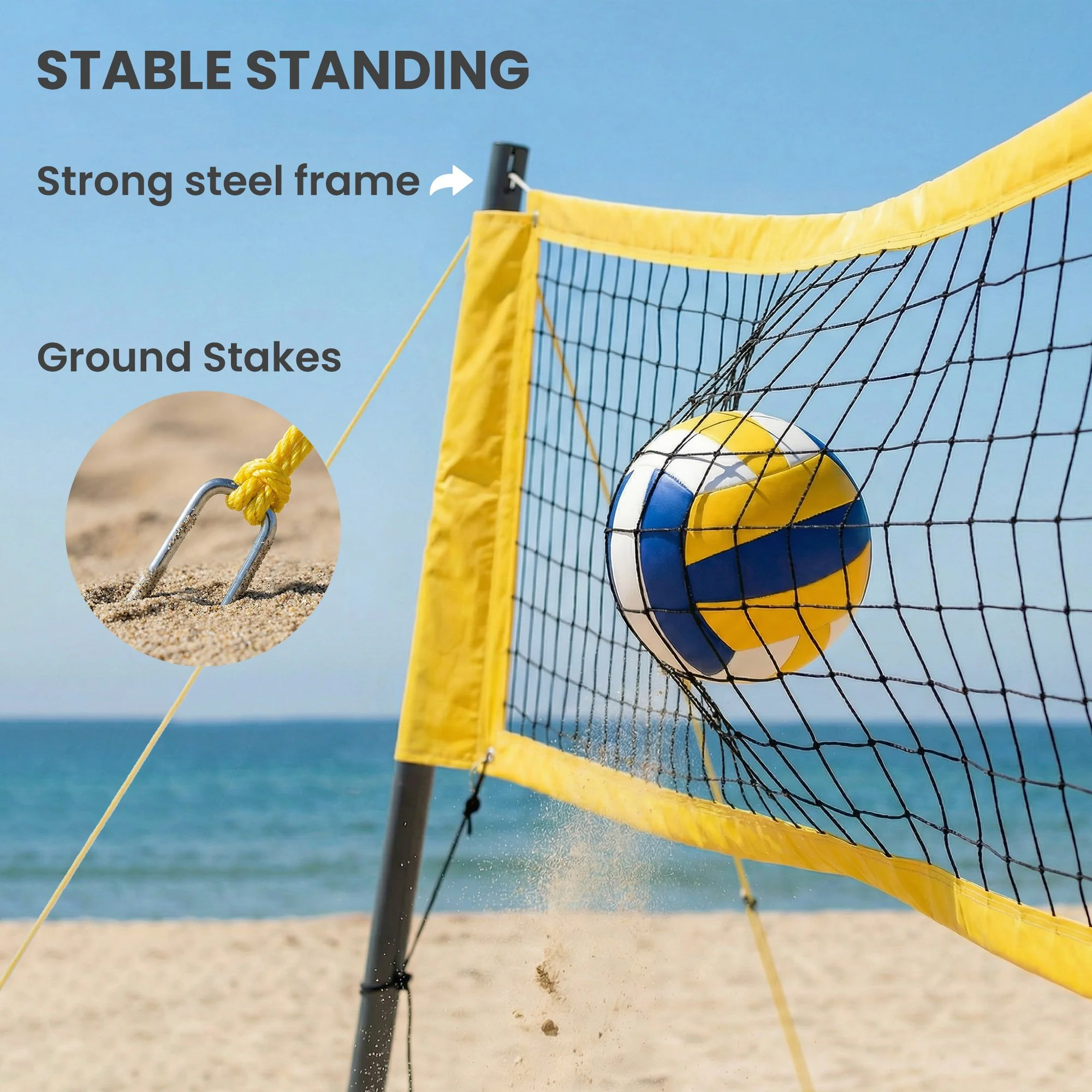 SPORTNOW Portable Volleyball Net Set with Adjustable Height Steel Poles - Image 6