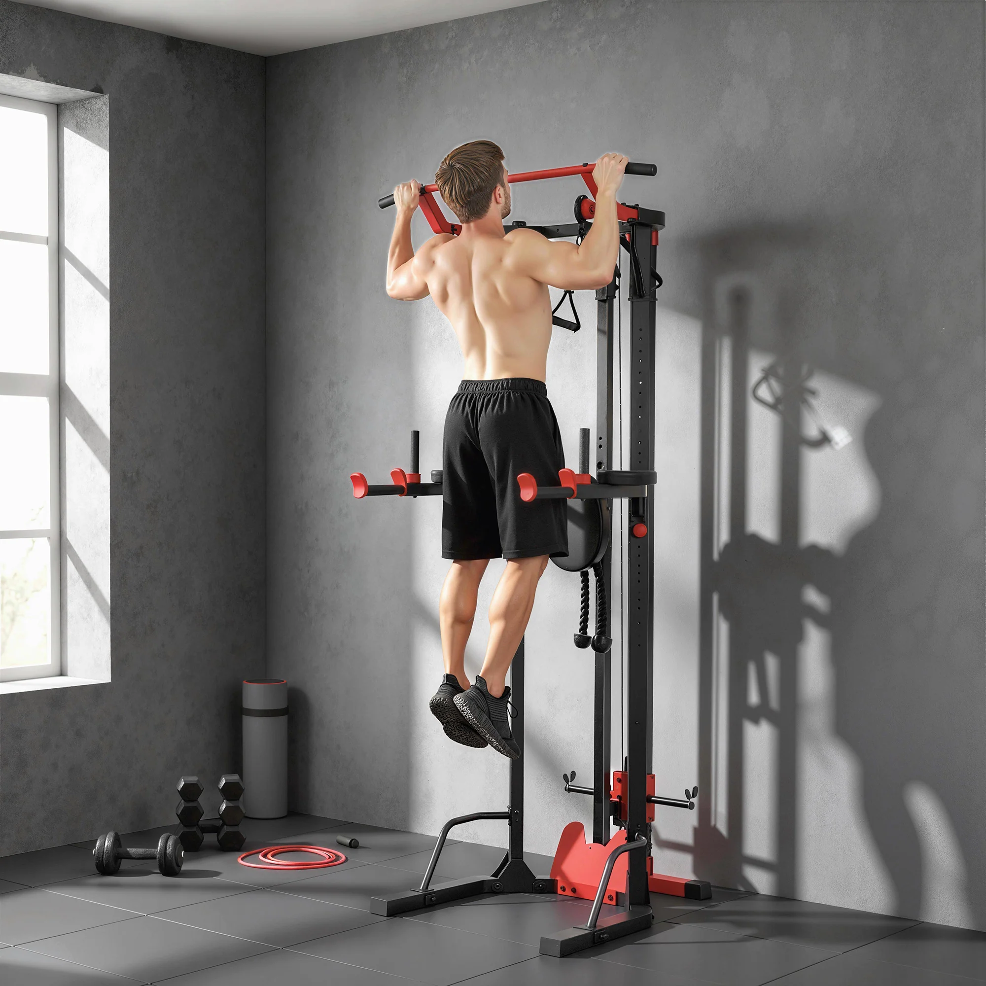 SPORTNOW Power Tower With Lat Pull Down Machine, Pull Up Bar, Dip Station - Image 2