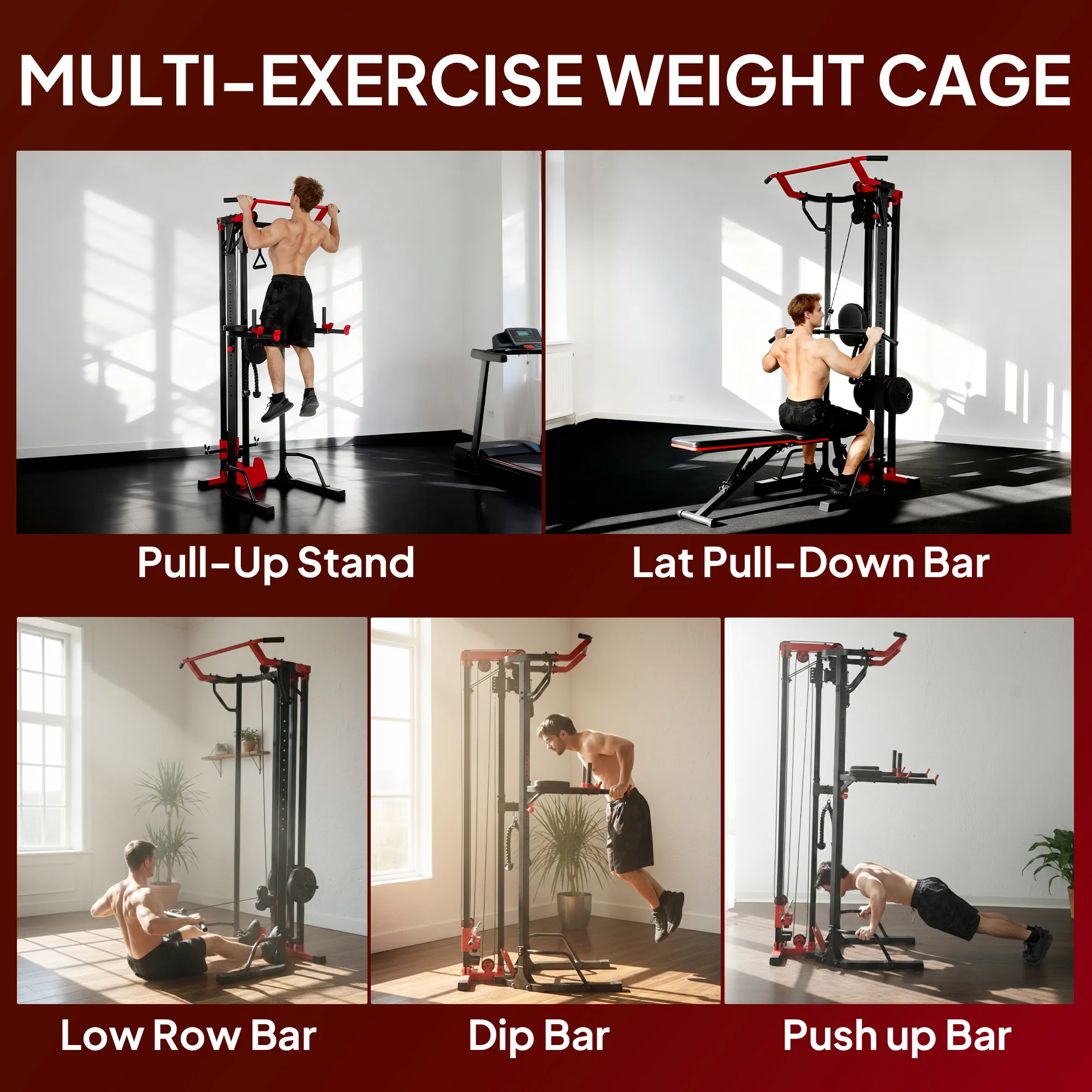 SPORTNOW Power Tower With Lat Pull Down Machine, Pull Up Bar, Dip Station - Image 4