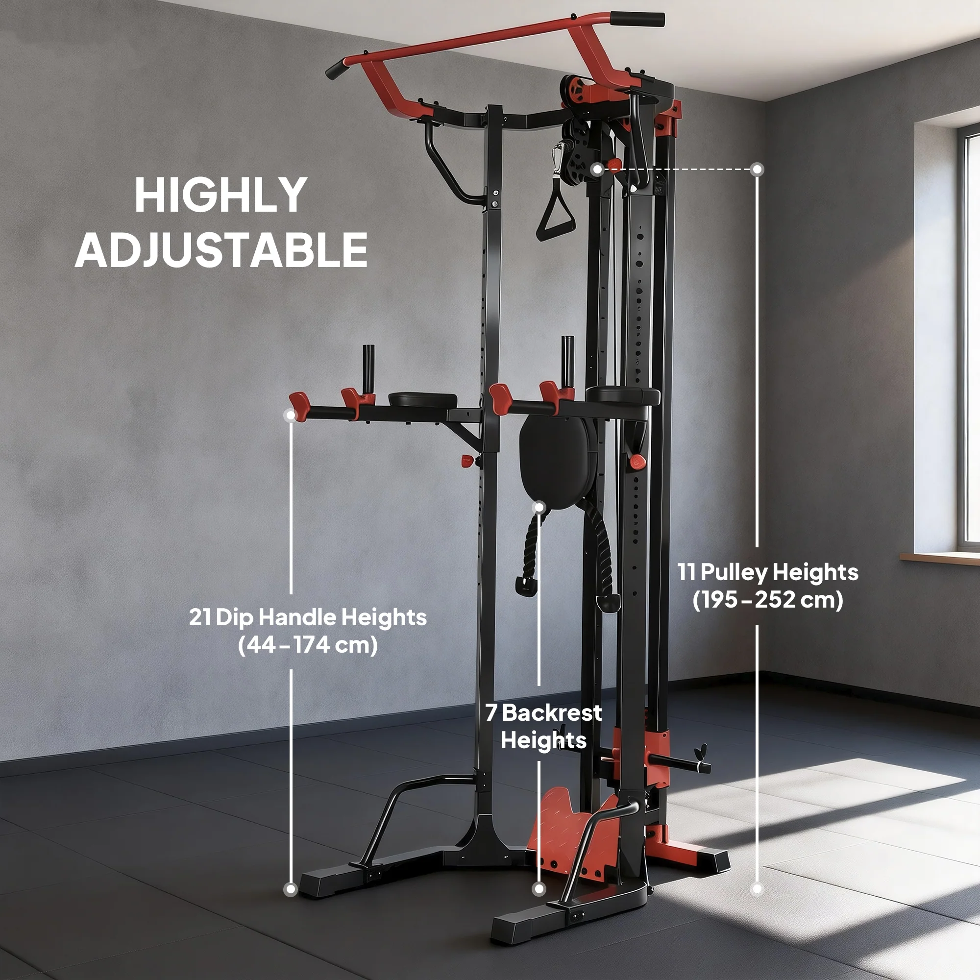 SPORTNOW Power Tower With Lat Pull Down Machine, Pull Up Bar, Dip Station - Image 6
