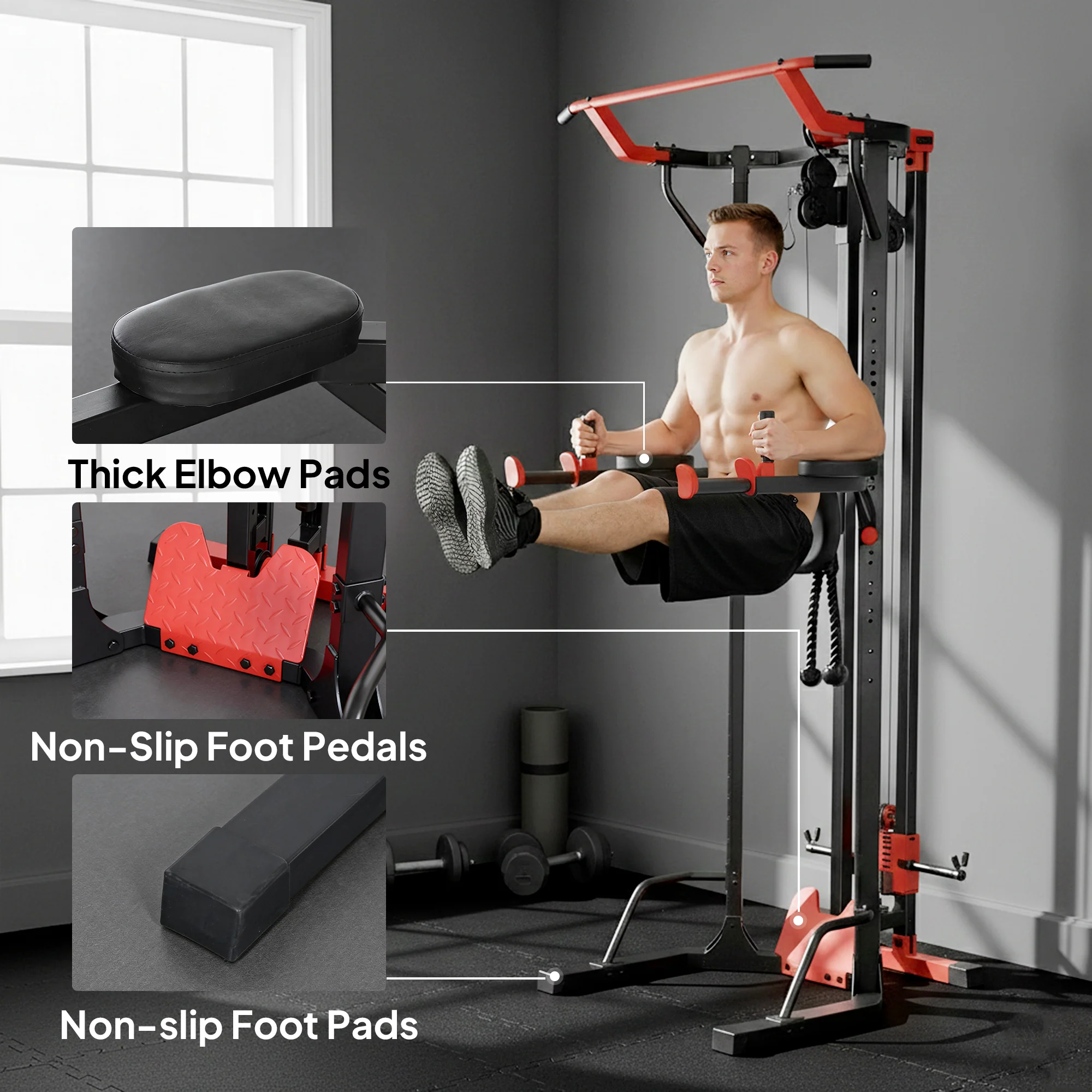 SPORTNOW Power Tower With Lat Pull Down Machine, Pull Up Bar, Dip Station - Image 8